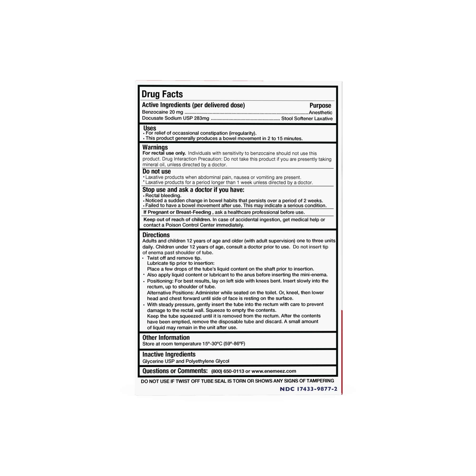 Enemeez Plus Mini-Enemas: micro-tube 5 ml et dosage précis.
