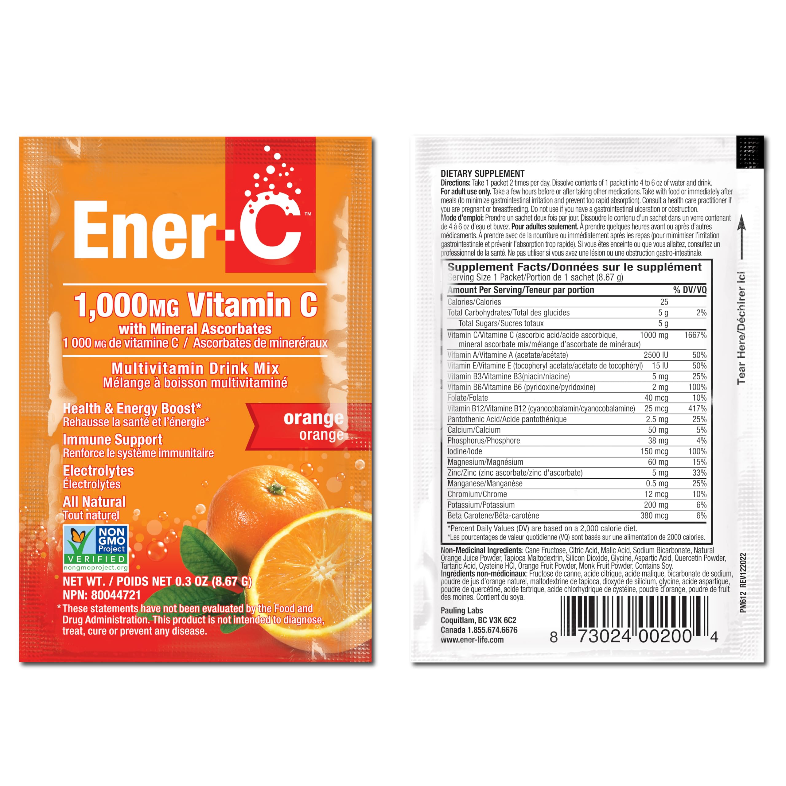 Ener-C Orange, soutien antioxydants naturels dans une boisson pratique.