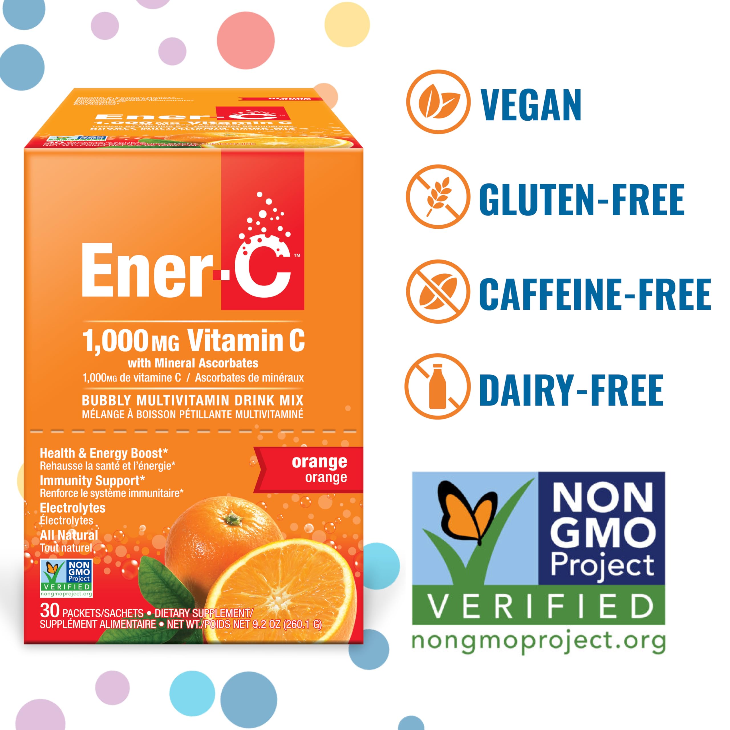 Ener-C Orange, poudre fruitée pour boisson énergisante et saine.