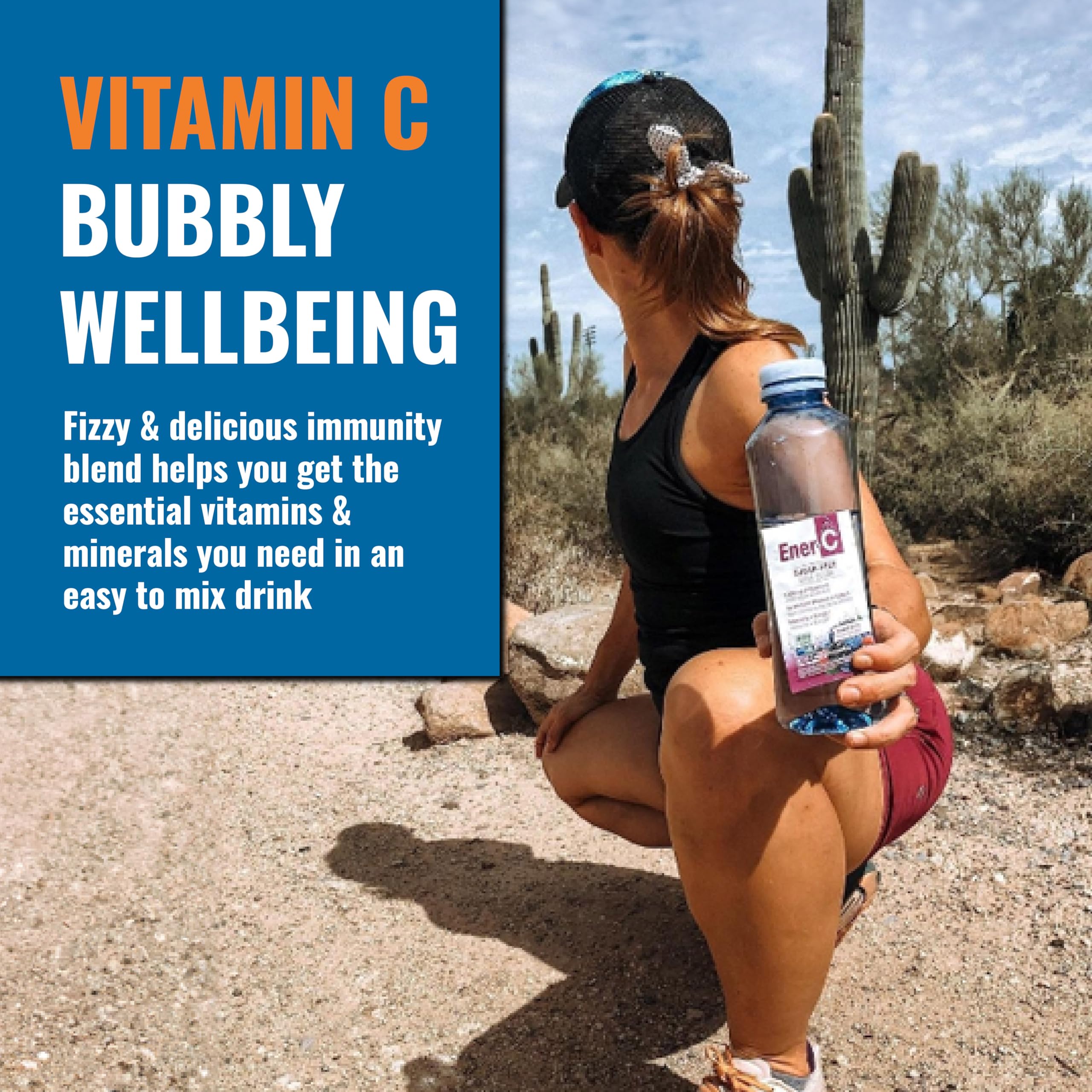 Poudre Ener-C vitamine fruits rouges prête à être mélangée avec de l’eau.