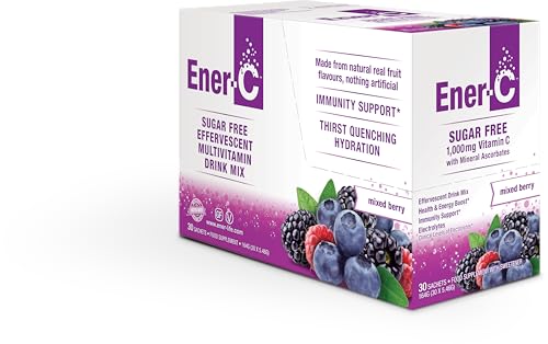 Ener-C verre d'eau avec poudre, boost vitaminé quotidien.