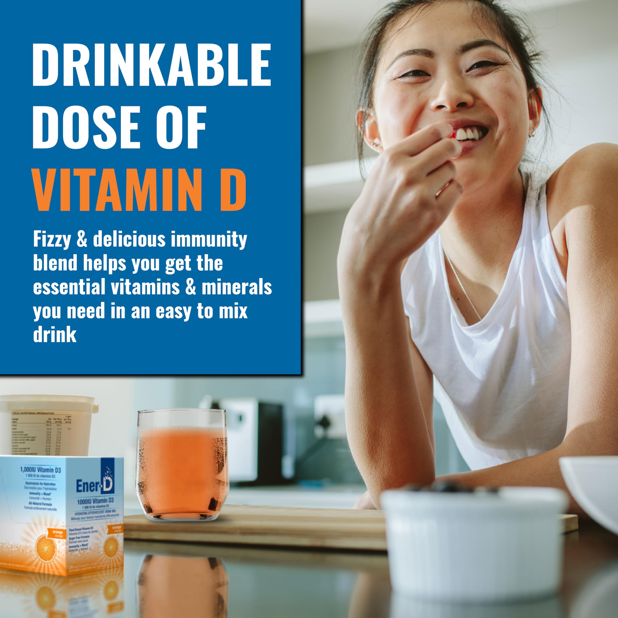 Ener-D, soutien immunitaire potentiel avec vitamines et antioxydants.