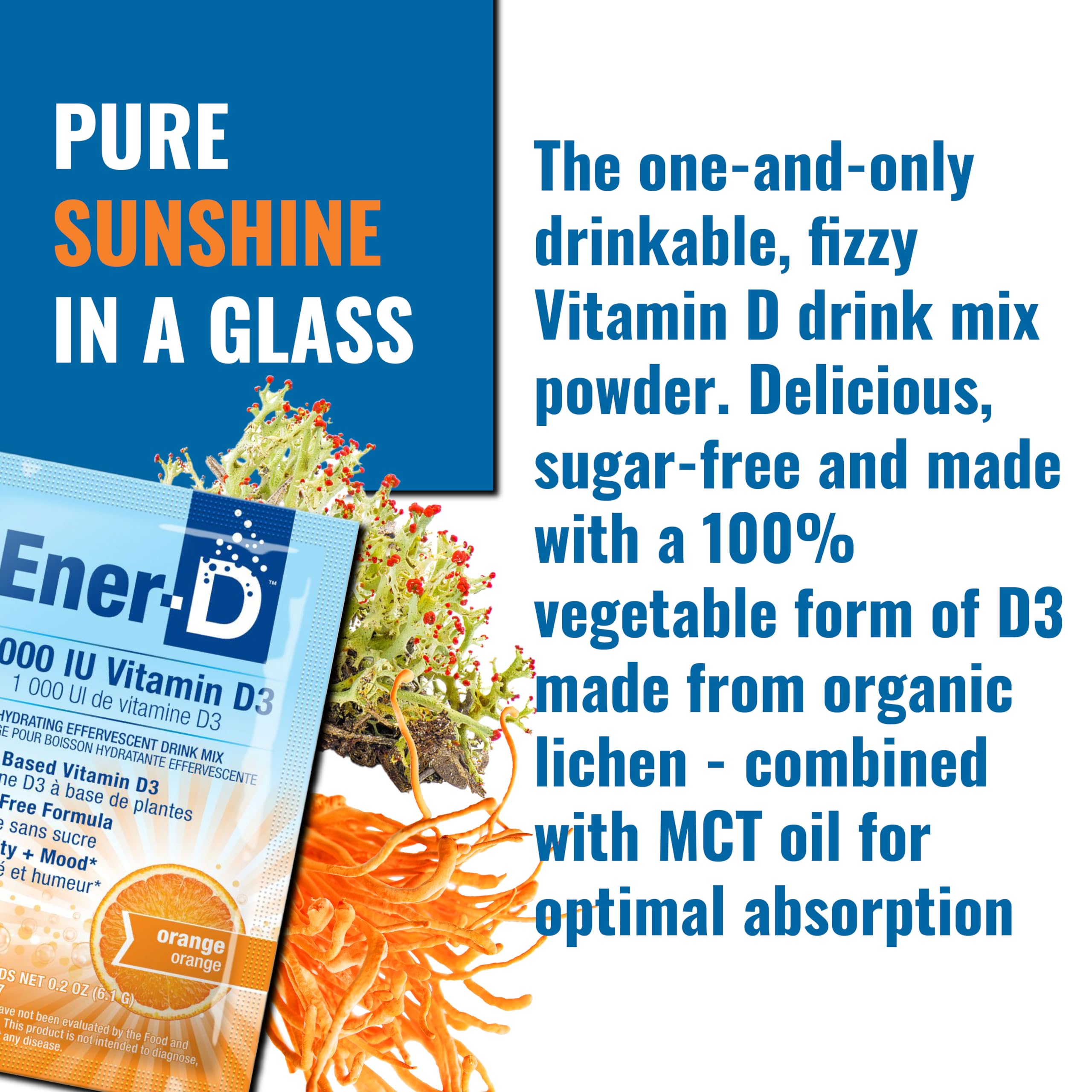 Ener-D saveur fruits reel orange, zero sucre et calories.