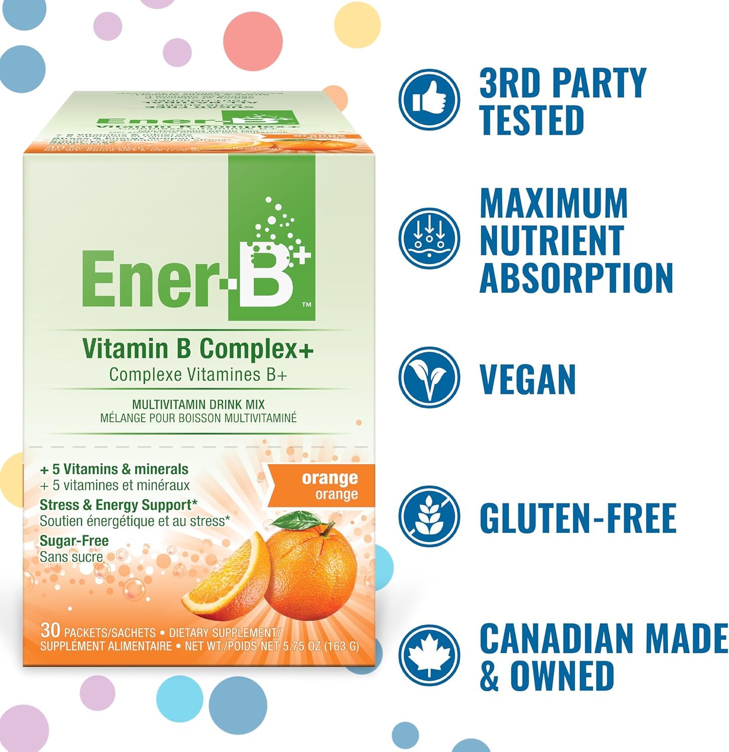 Ener-B+ poudre vitaminée offre 250 mg de vitamine C pour le soutien global