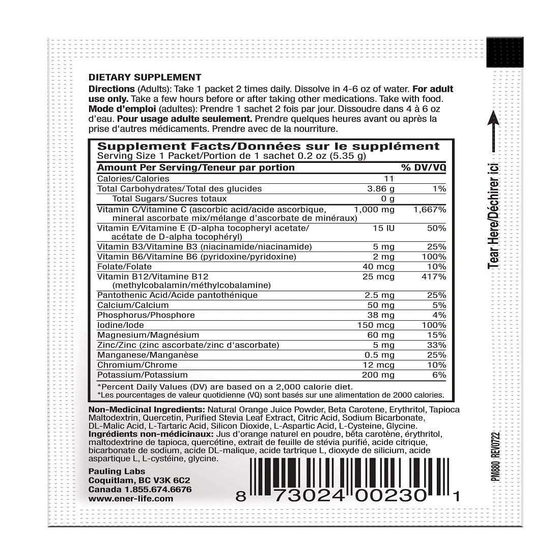 Ener-Life Orange, sans sucre, édulcorants naturels pour consommation quotidienne.