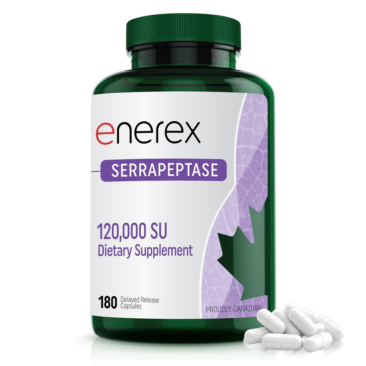 Enerex Serrapeptase – bouteille de 180 capsules retard, pratique pour une utilisation quotidienne