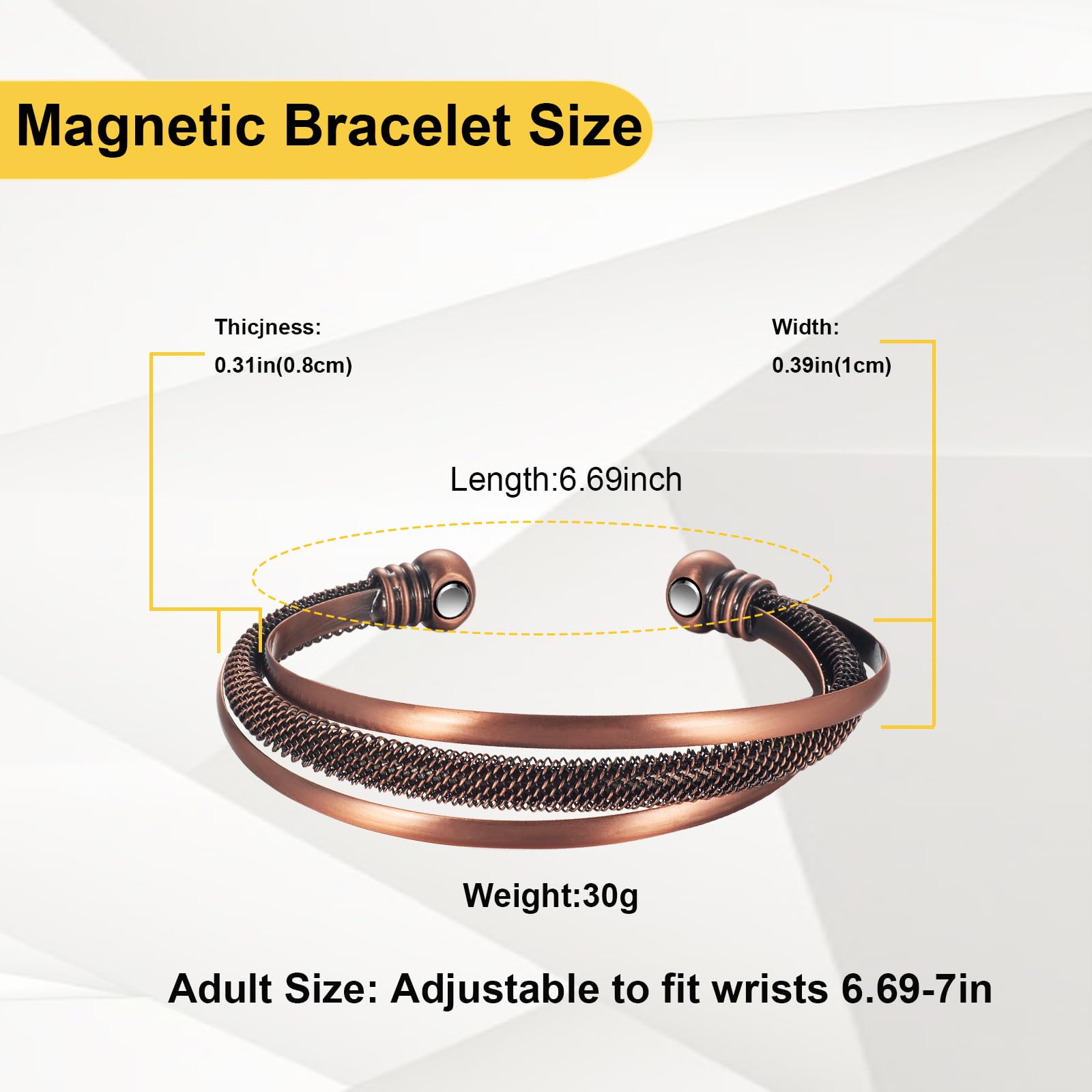 EnerMagiX bracelet cuivre — détail poli, finition soignée et matériau sans nickel.