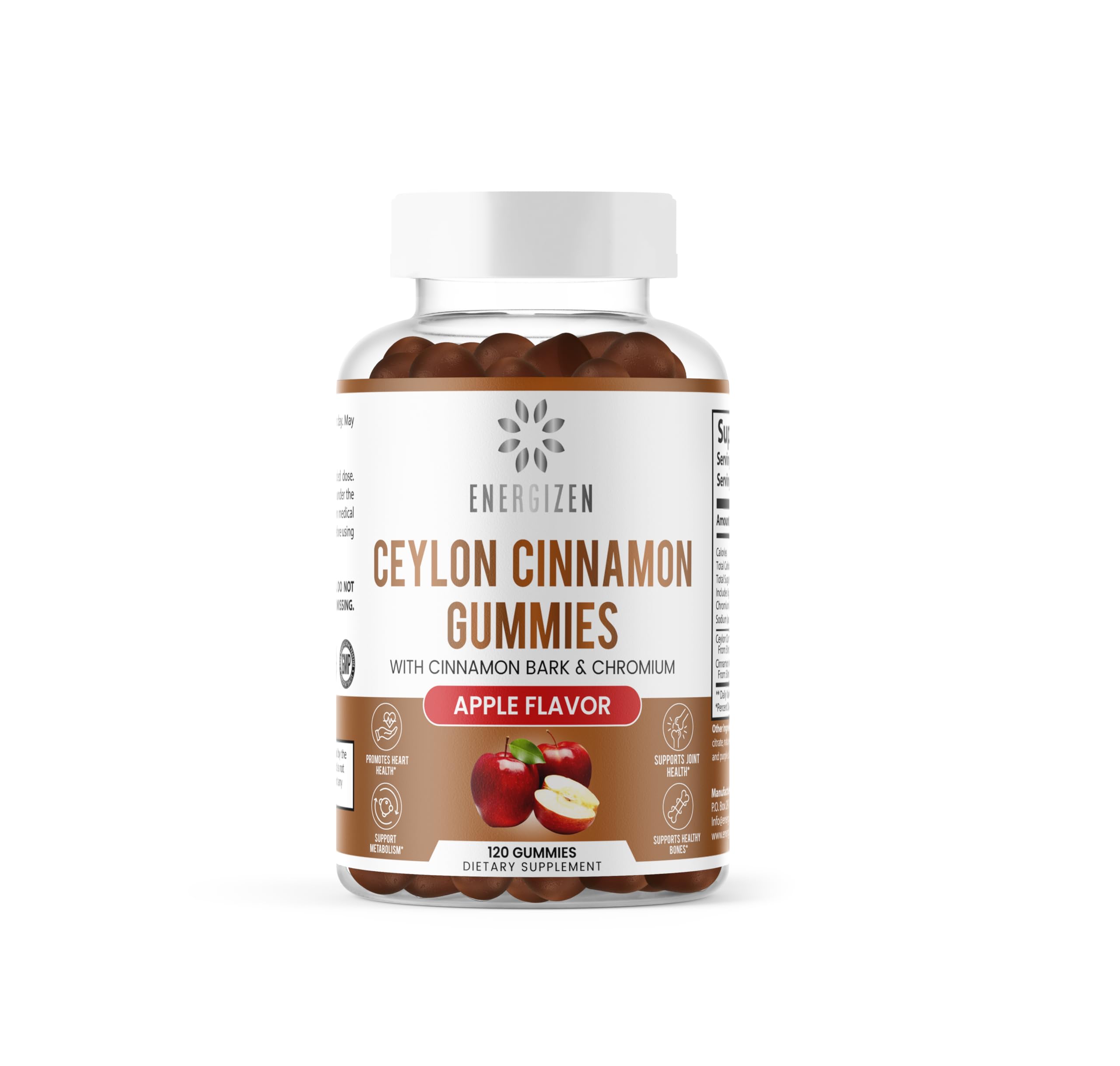 Énergizen Cannelle-Chromium Gummies en bouteille pour une routine quotidienne pratique.