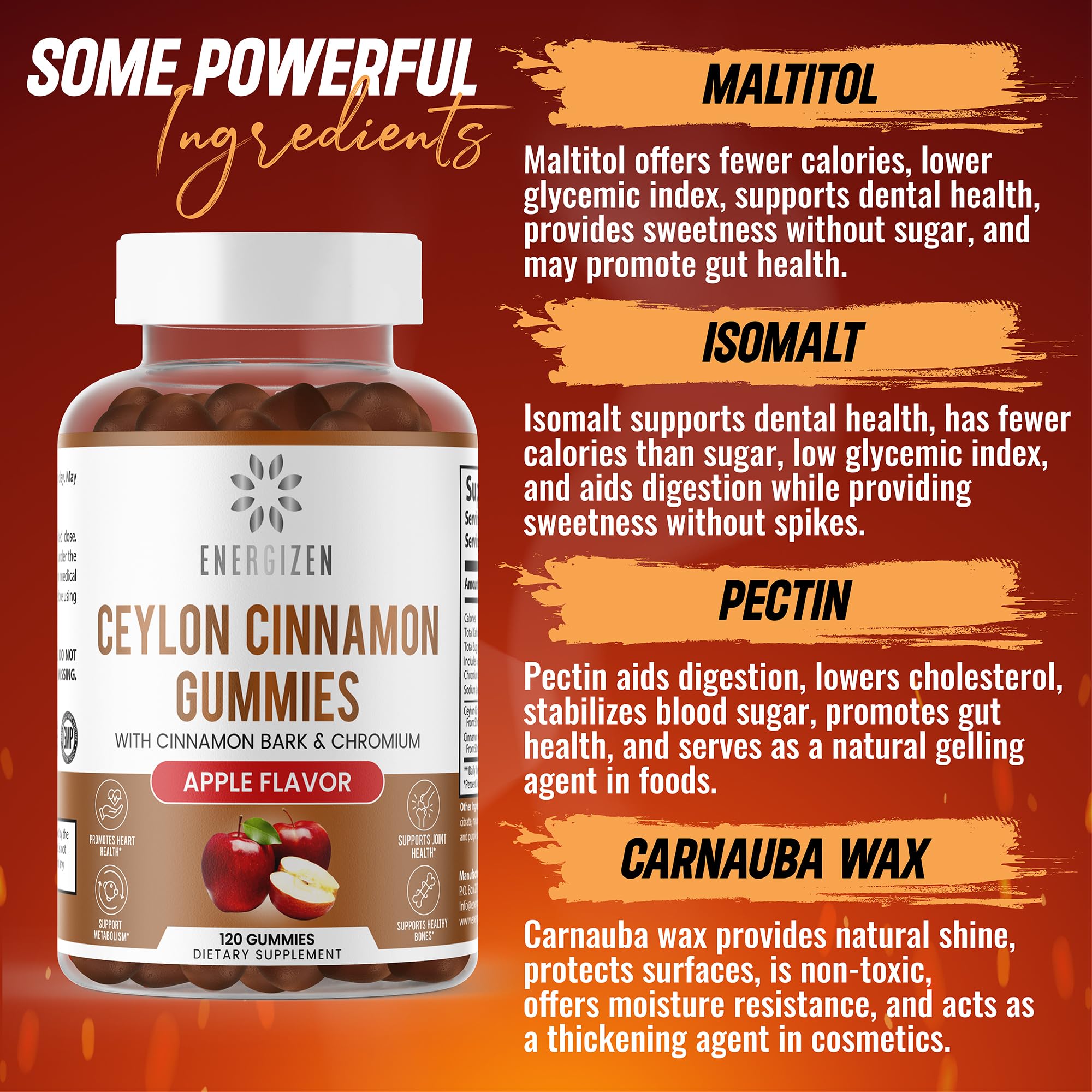 Énergizen Cannelle-Chromium Gummies étiquette vegan, option responsable.
