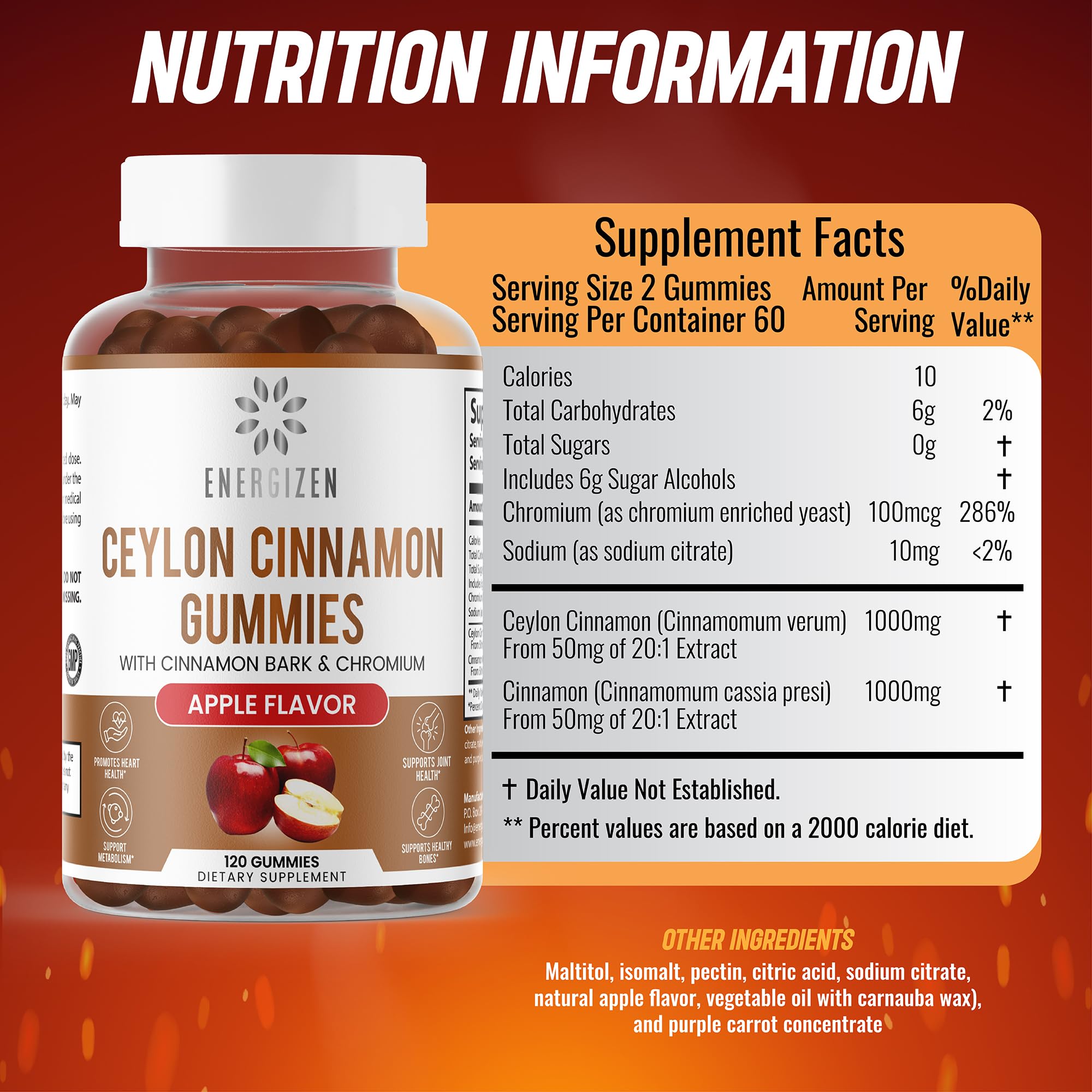 Énergizen Cannelle-Chromium Gummies sans gluten, adapté à votre régime.