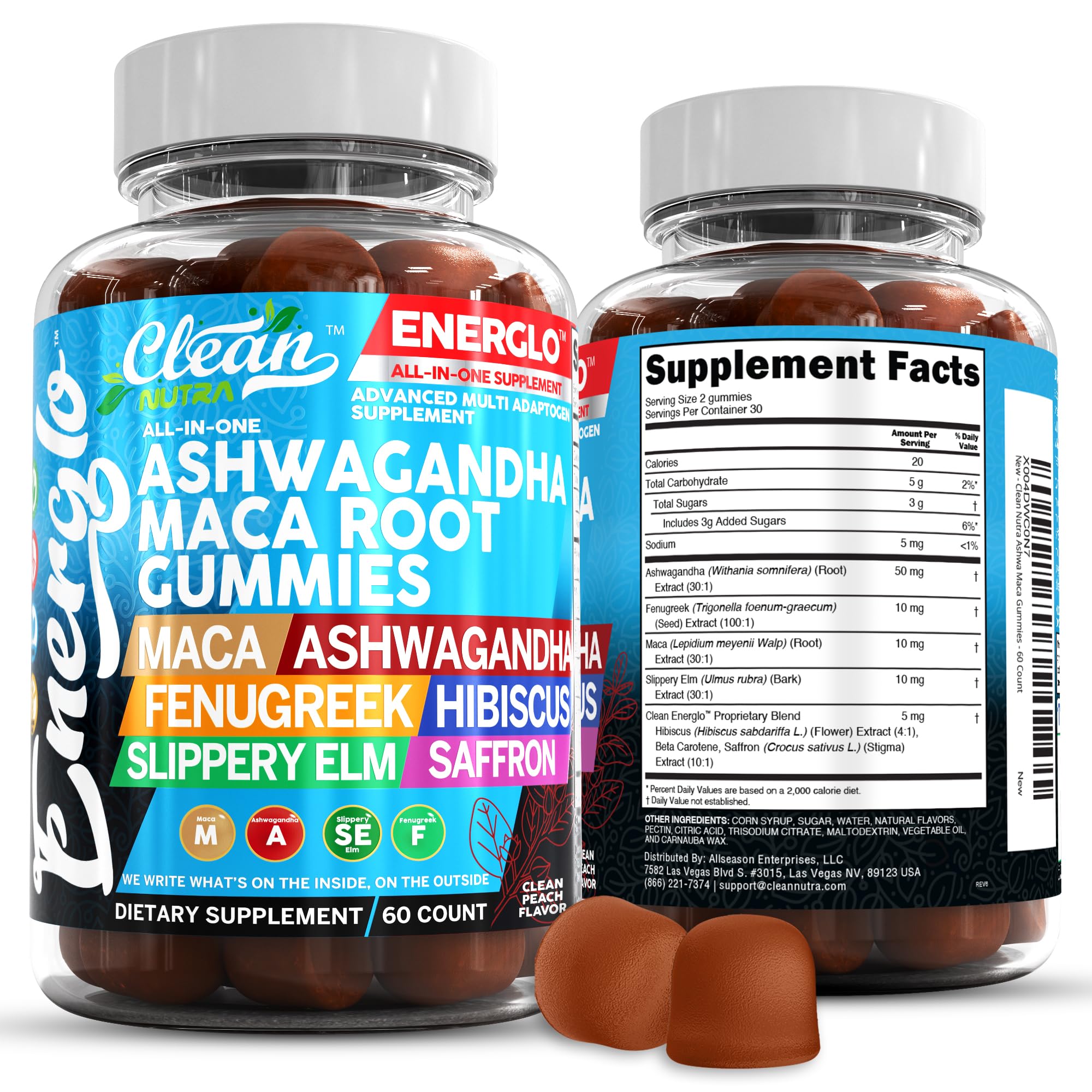 Gomme Energlo avec Ashwagandha et Maca, énergie et équilibre potentiels.