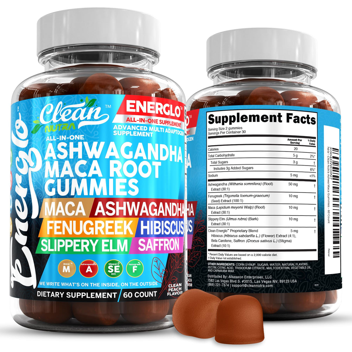 Gomme Energlo avec Ashwagandha et Maca, énergie et équilibre potentiels.
