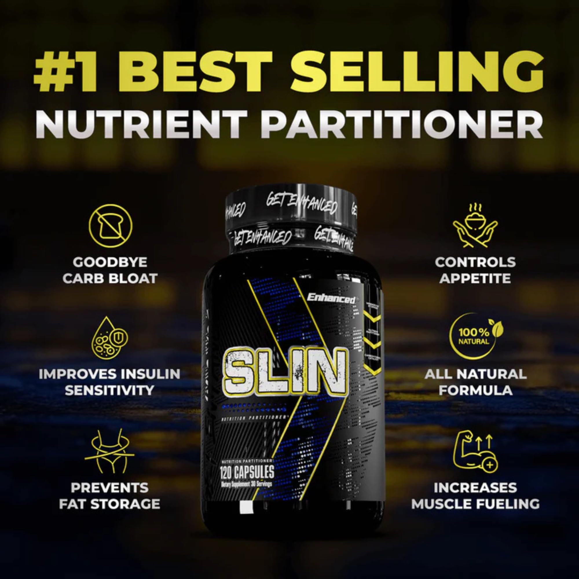 Enhanced SLIN gélules – berberine HCl, image focalisée sur le potentiel soutien nutritionnel.