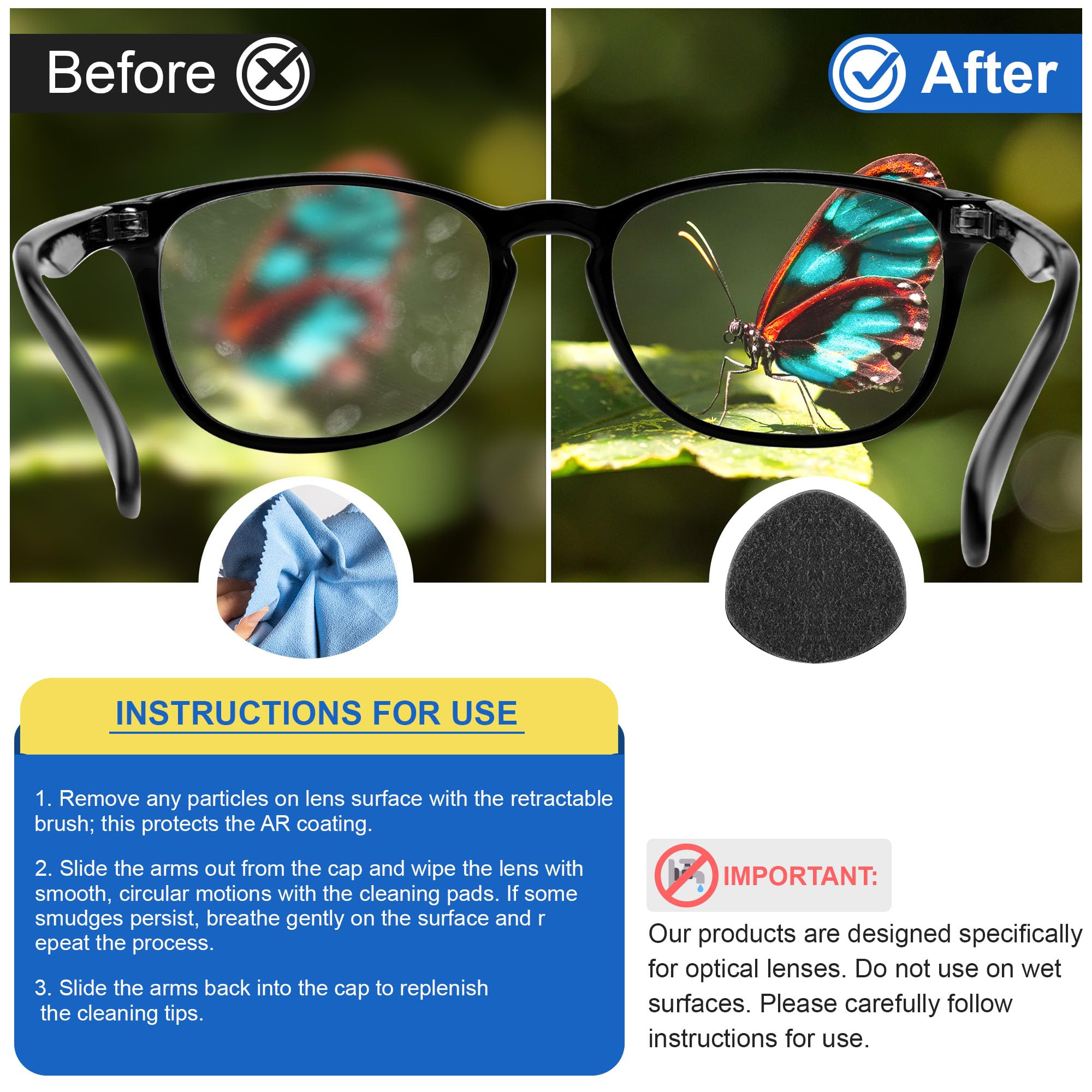 Tampons-lunettes compatibles CarbonKlean, entretien simple des verres au quotidien