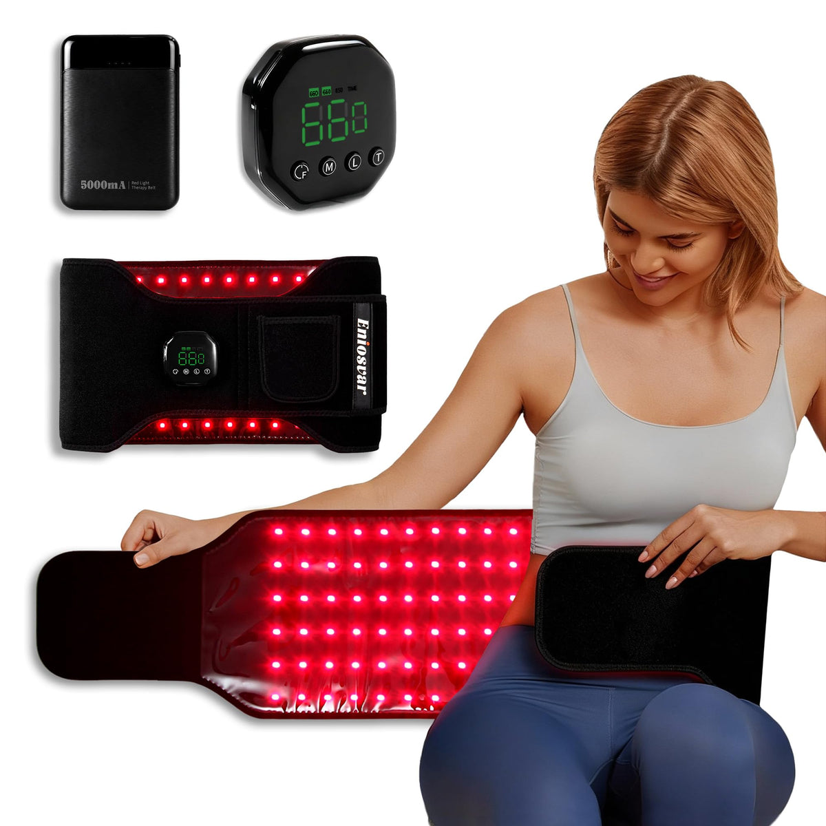 Ceinture Eniosvar avec lumière rouge et infrarouge pour une utilisation ciblée.