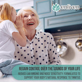 Enliven Tinnitus Relief – etiquette-emballage: information claire sur le produit et ses benefices potentiels.