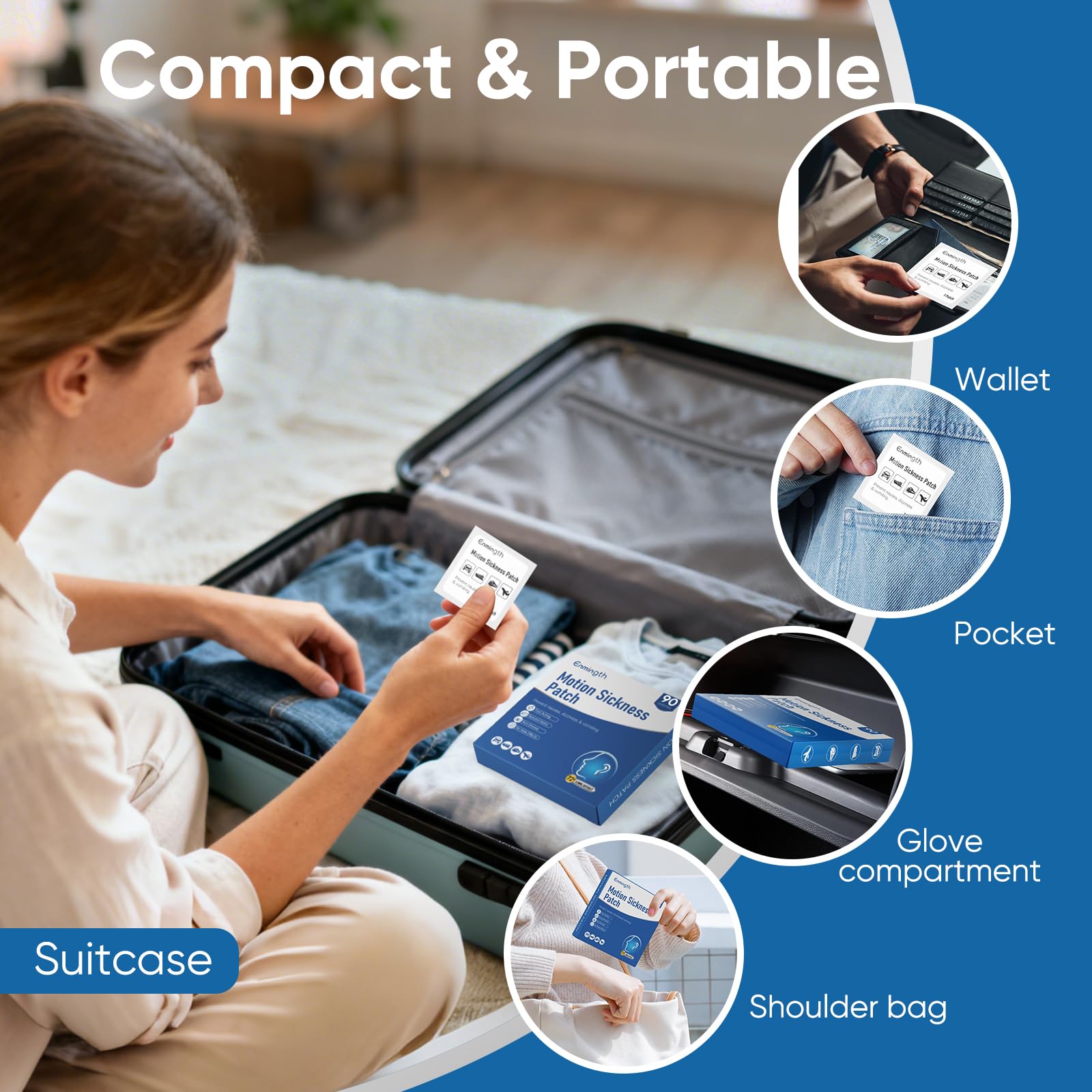 Patch voyage compact se glisse facilement dans une poche.