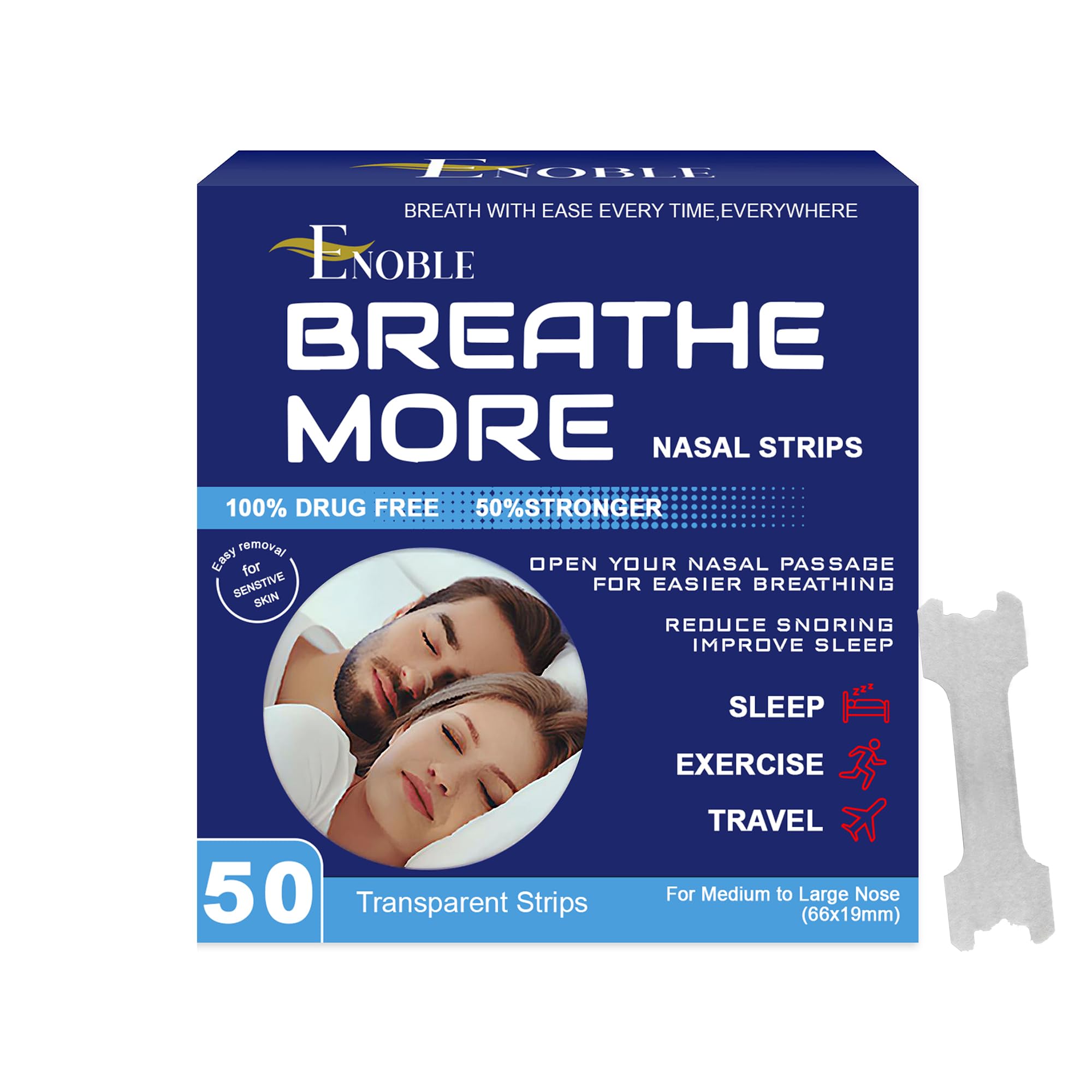 Enoble bandes nasales extra-force avec adhésion renforcée pour respiration nocturne facilitée.
