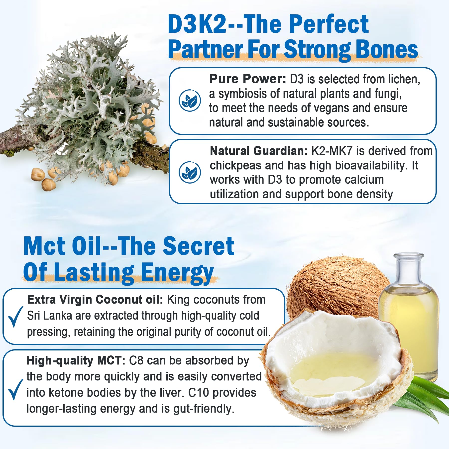 Vitamine D3 et K2 soutiennent l'immunité et les os.