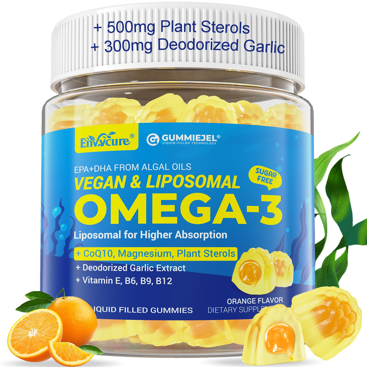 EnvyCure Oméga-3 gummies, bouteille, soutien quotidien potentiel pour énergie et bien-être.