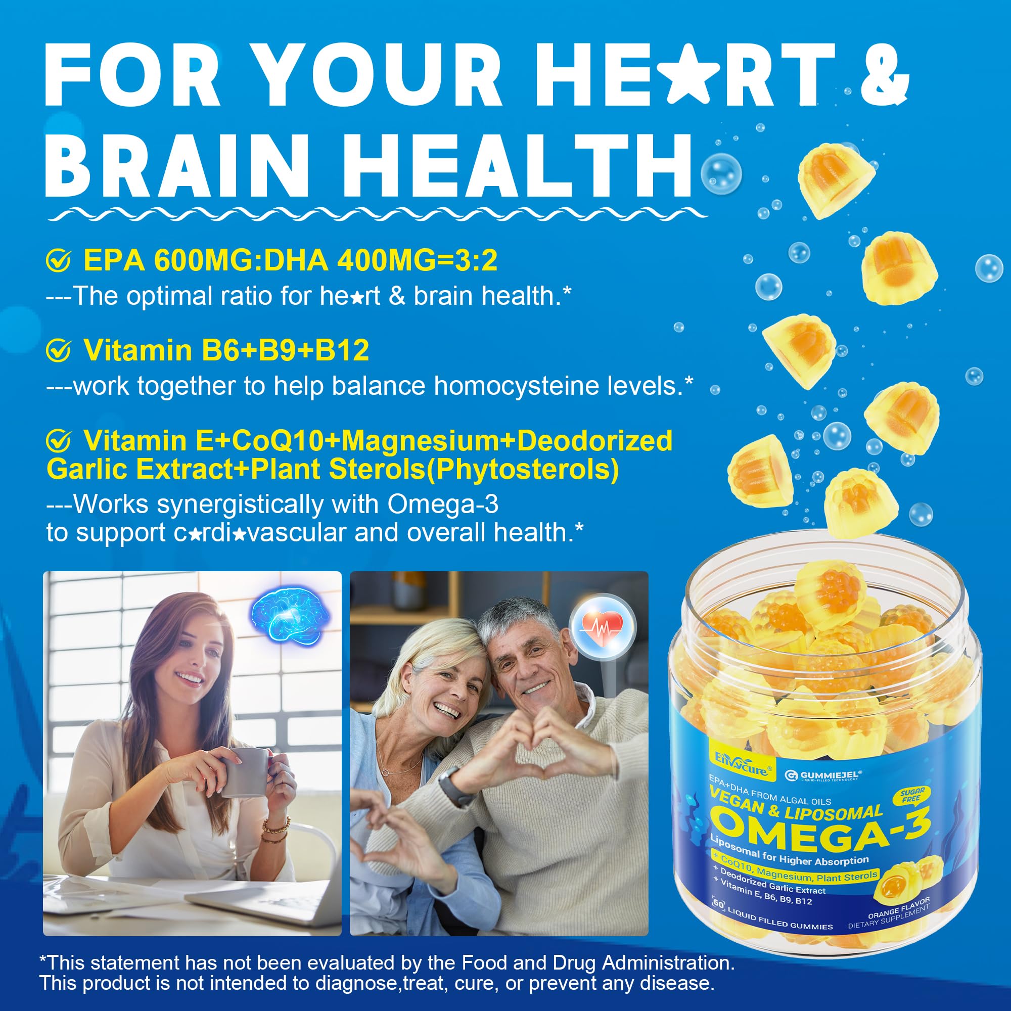 Oméga-3 EnvyCure avec CoQ10 et Magnésium, formulation enrichie pour l'énergie.