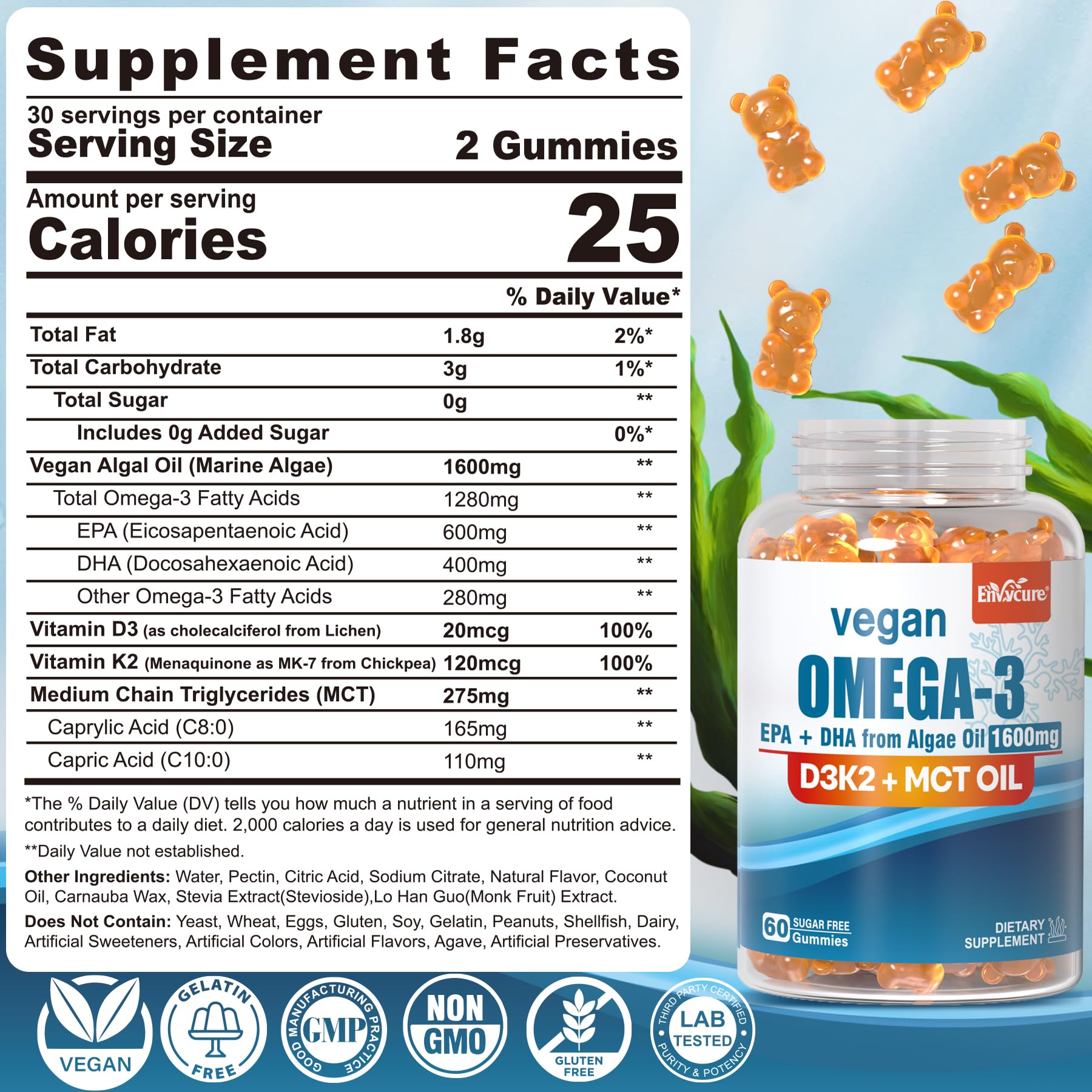 Les gummies Omega-3 sans goût de poisson d'EnvyCure, faciles à consommer.