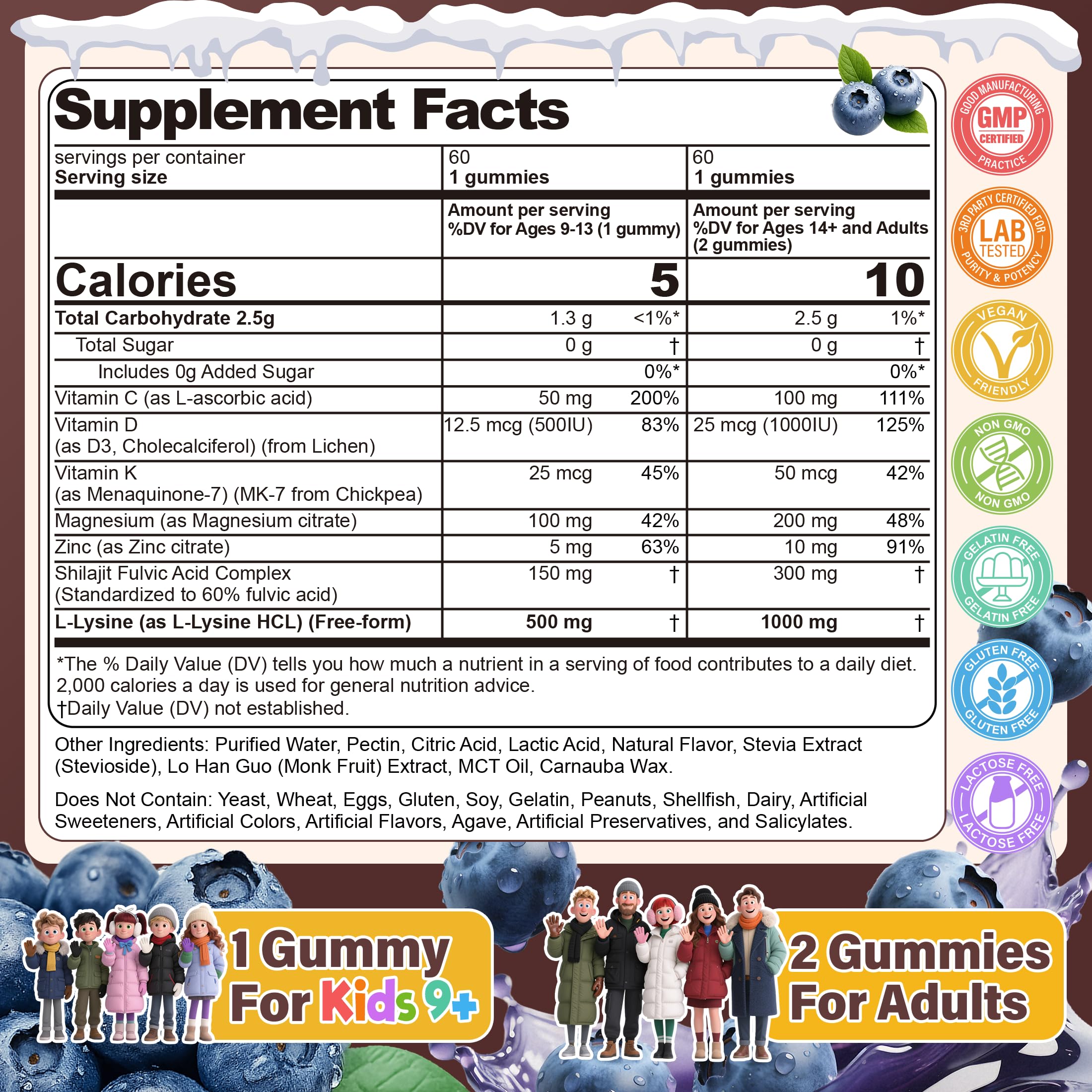 EnvCure L-Lysine Gummies pour enfants 9+ faciles à mâcher.