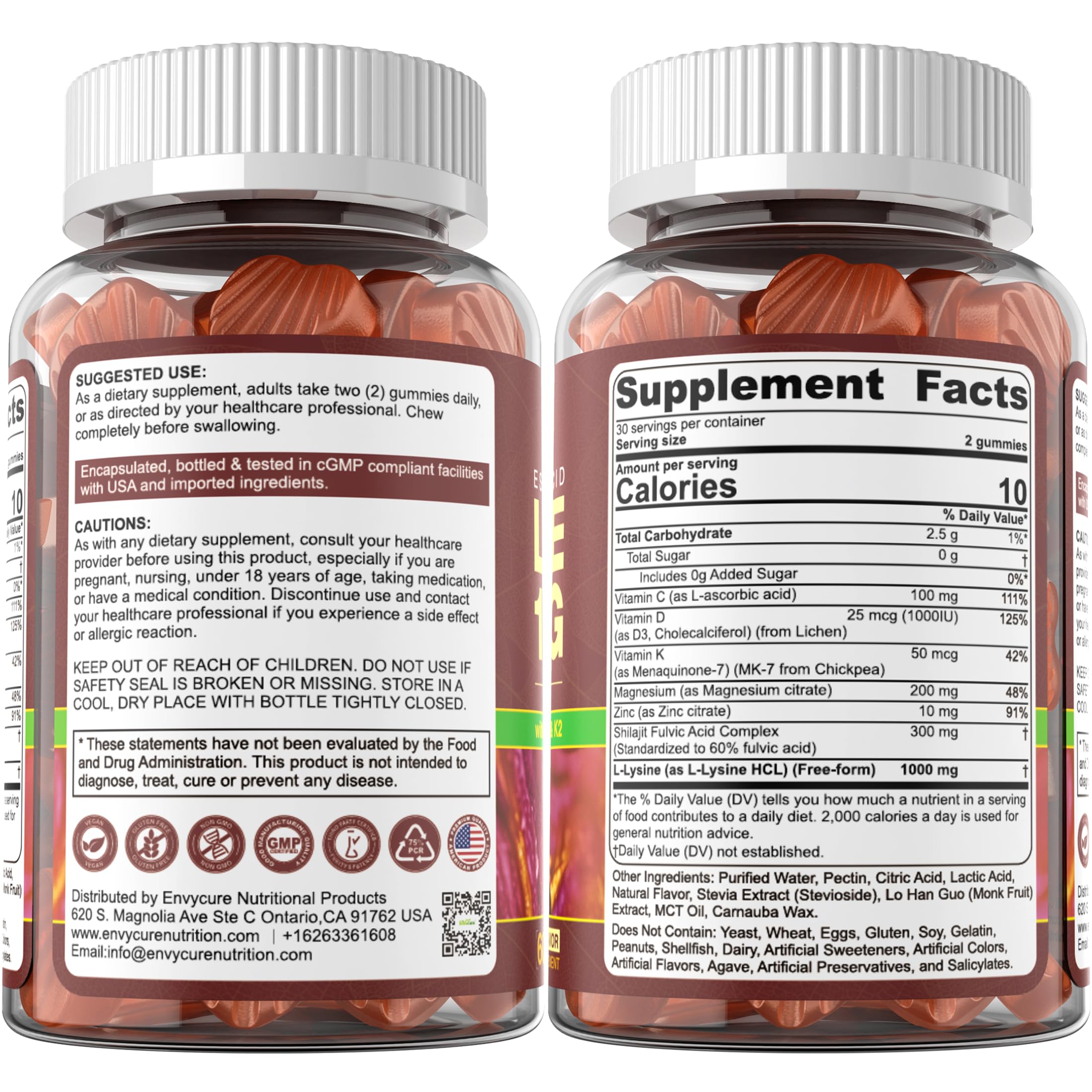 EnvCure L-Lysine Gummies usage quotidien facile pour toute la famille.