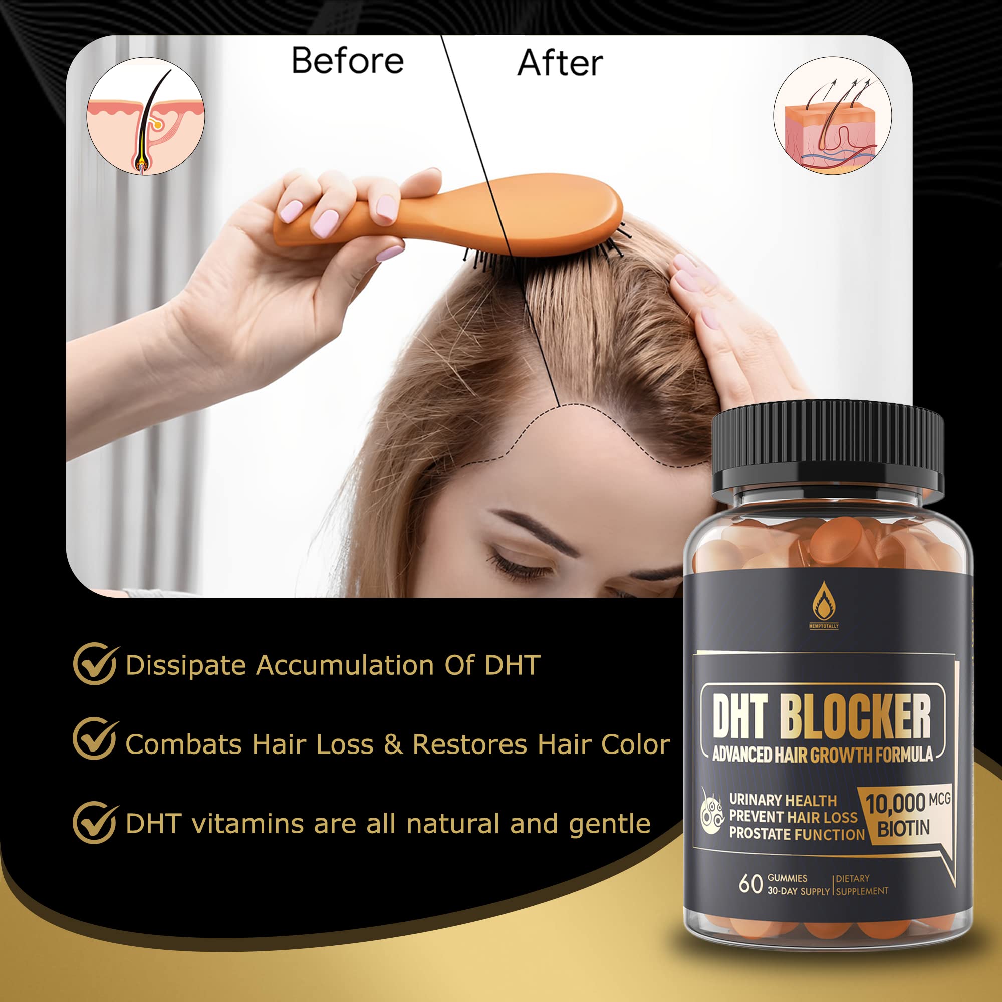EnvyDeal DHT Blocker Gomme, etiquette recto démontrant les composants et usages.
