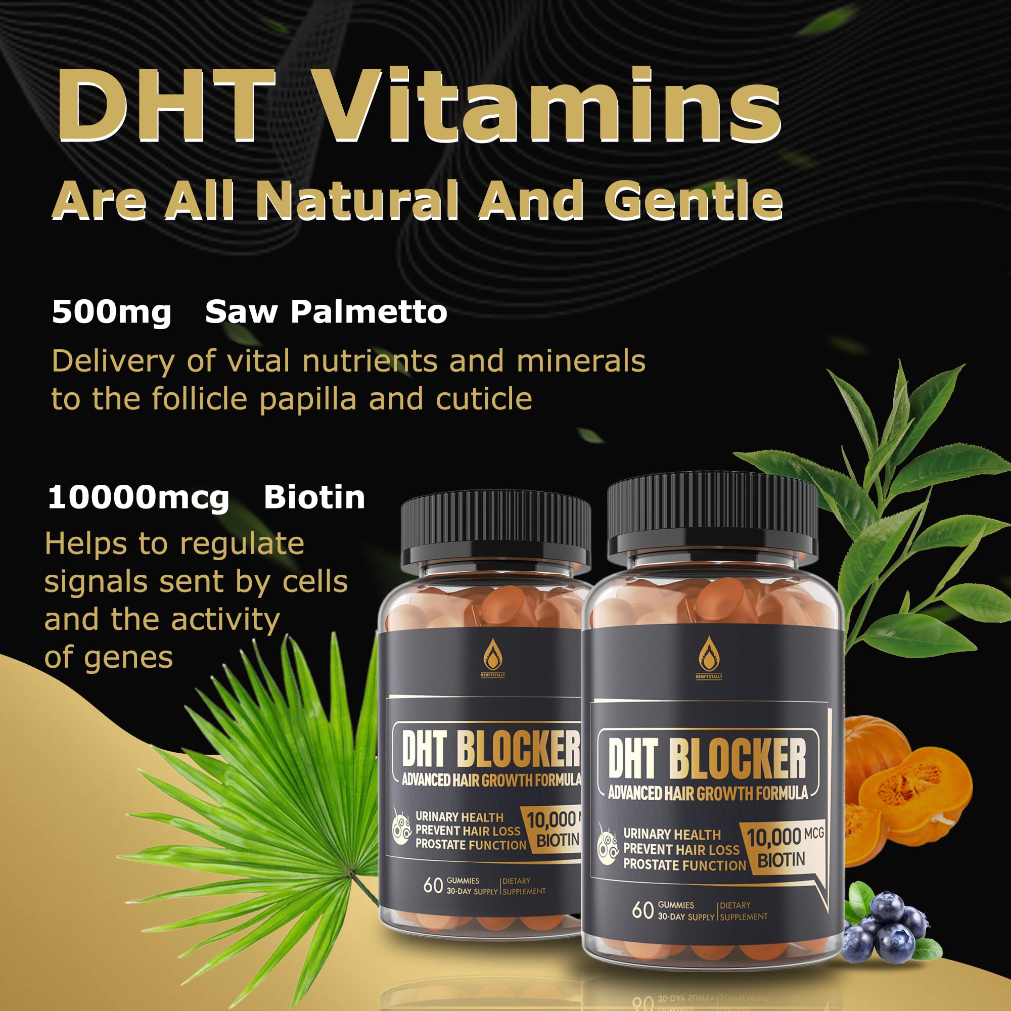 EnvyDeal DHT Blocker Gomme, ingrédients naturels visibles favorisant une routine saine.