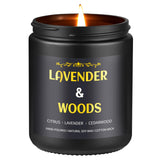Bougie Enwhisco Lavande Bois – pot noir doré, parfum durable pour le salon.