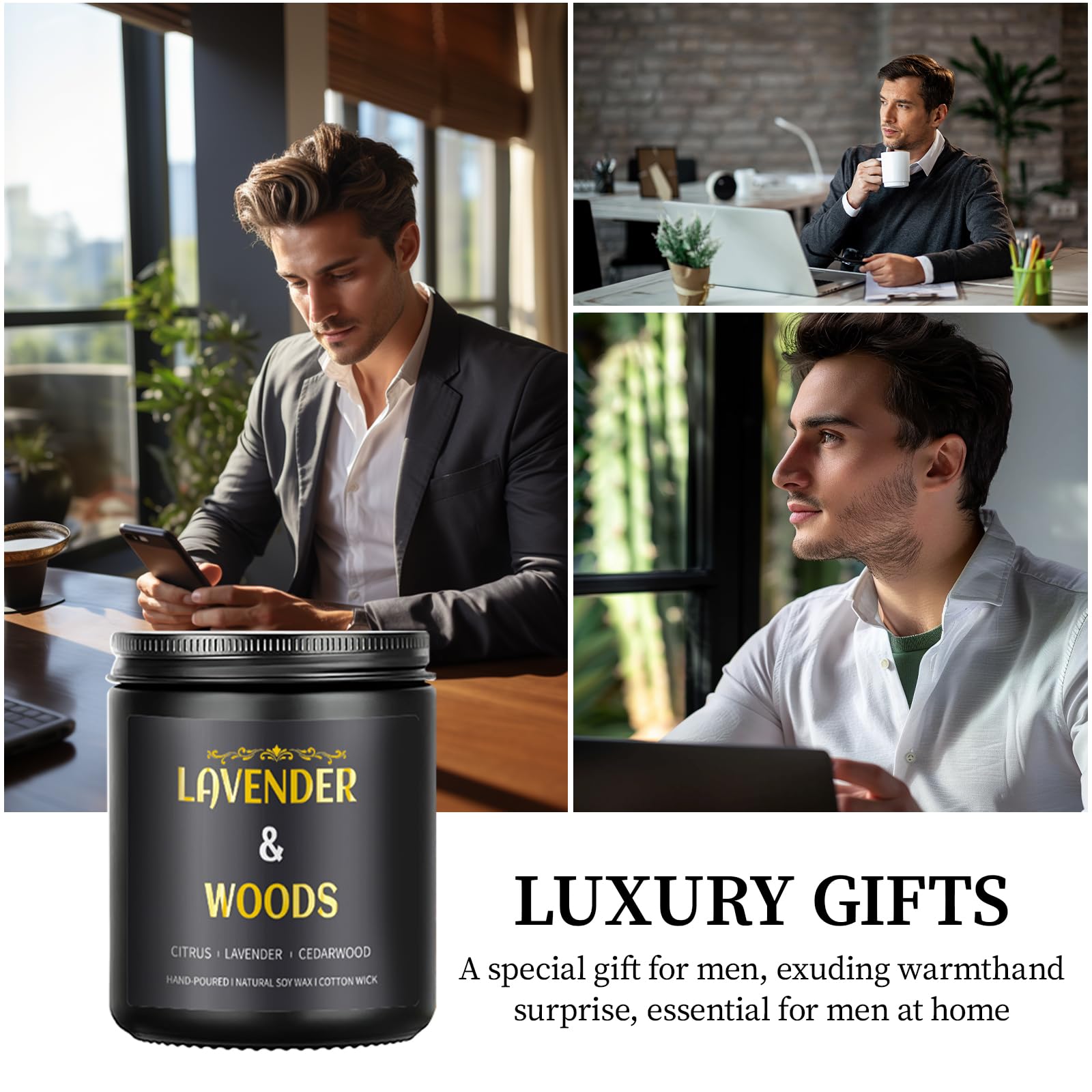 Bougie Enwhisco Lavande Bois – cire de soja naturelle, brûlage propre et sans fumée.
