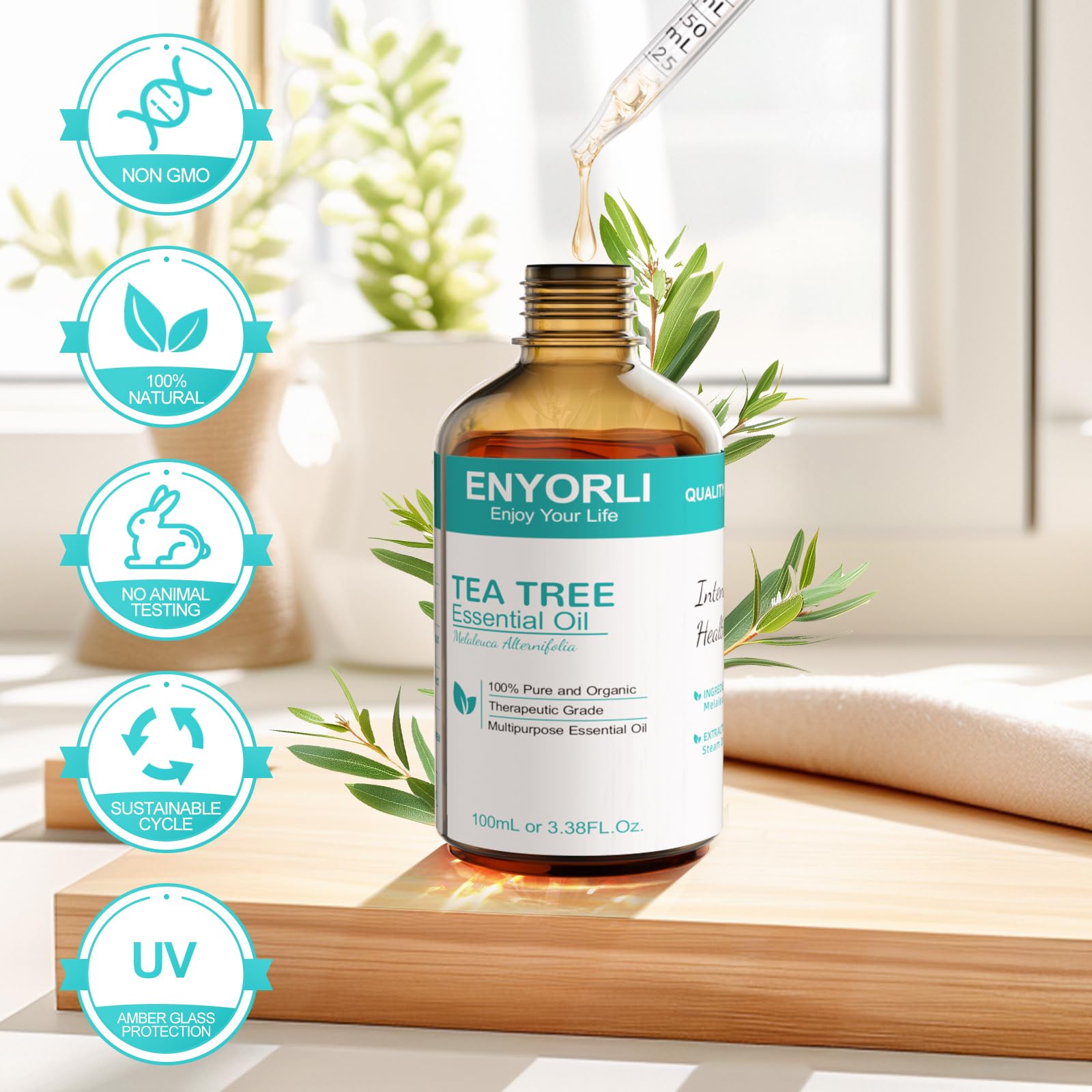 ENYORLI Tea Tree – soin peau dilué et adapté après test cutané.