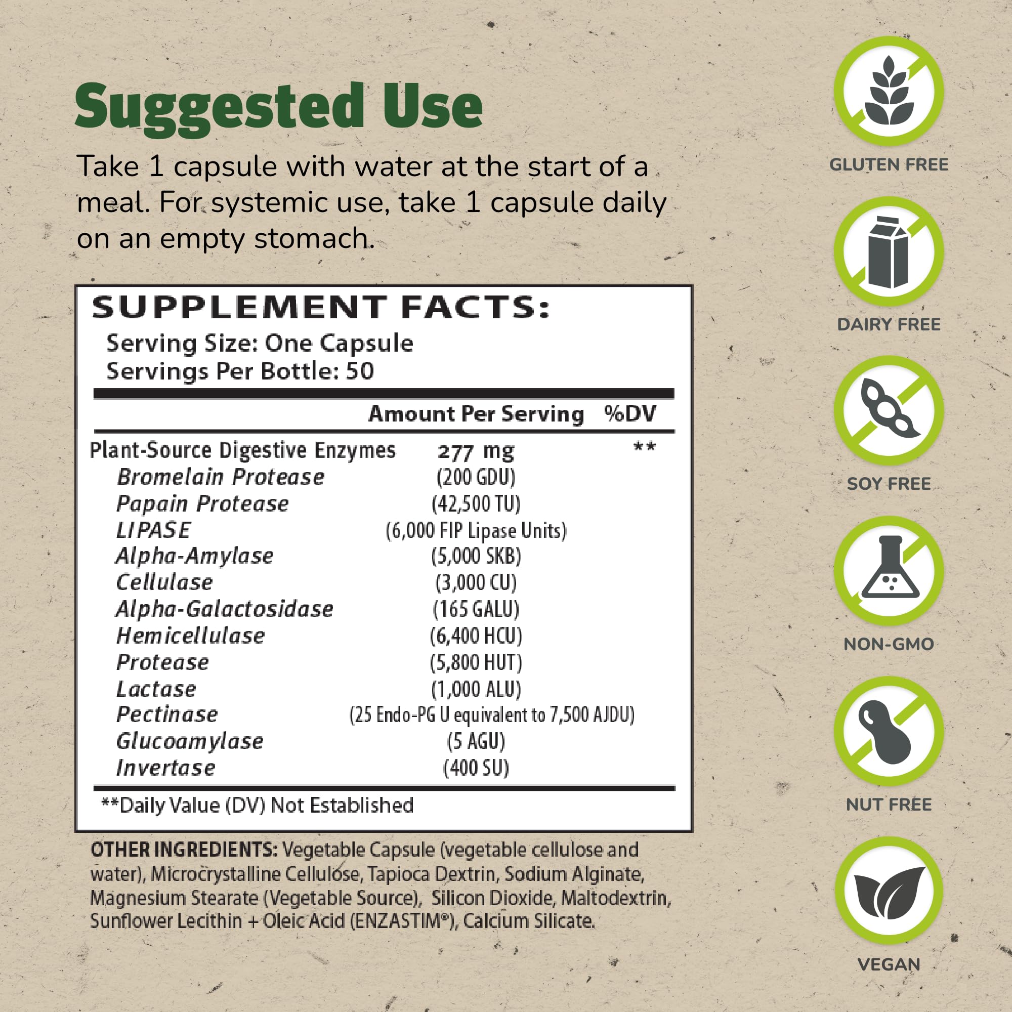 Enzalase, emballage et etiquette: informations claires sur les enzymes et l'utilisation.