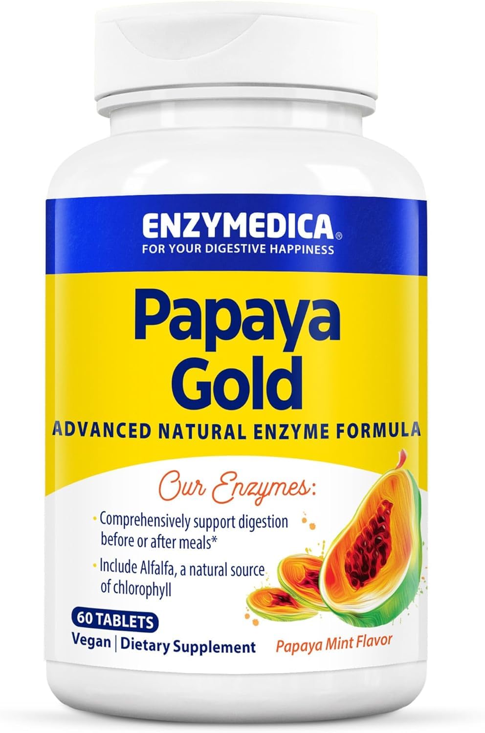 Enzymedica Papaya Gold, comprimés à mâcher menthe, support potentiel à la digestion après repas