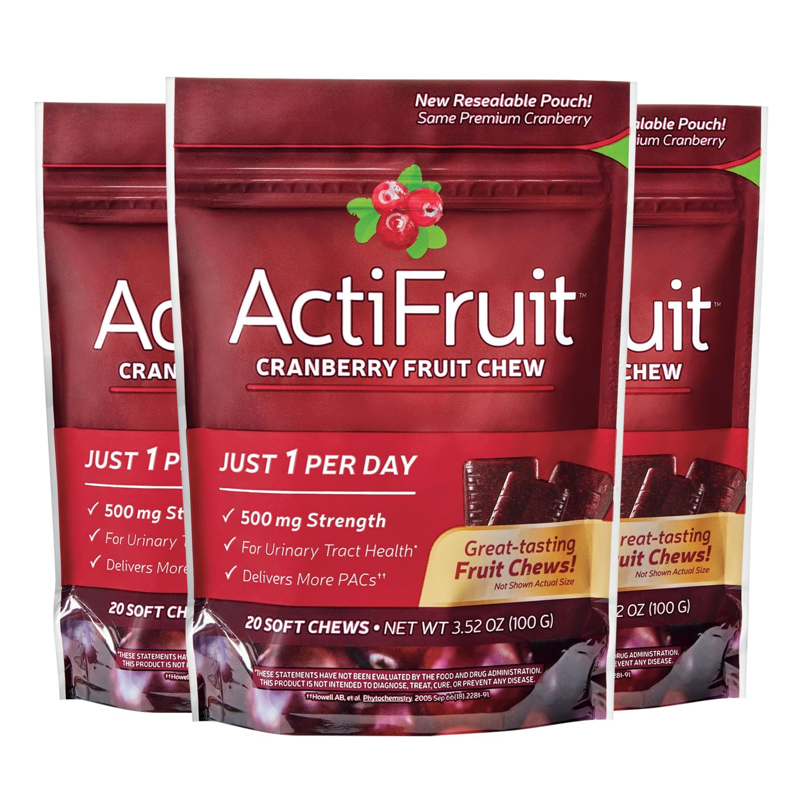 ActiFruit d’Enzymatic Therapy, bouteille et bouchées molles faciles à prendre au quotidien.
