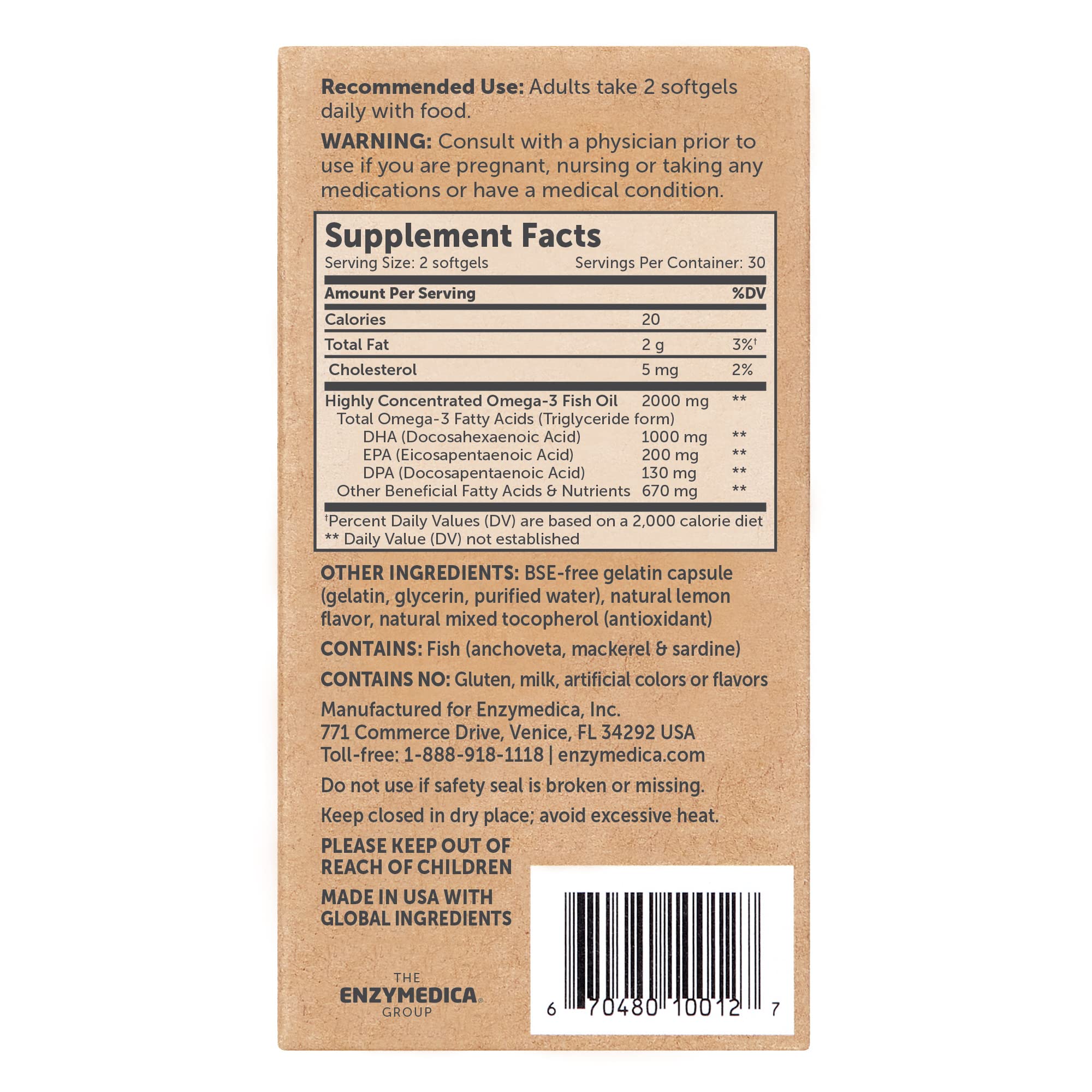 Enzymedica Aqua Biome Omega-3 bouteille, pratique pour les repas quotidiens.