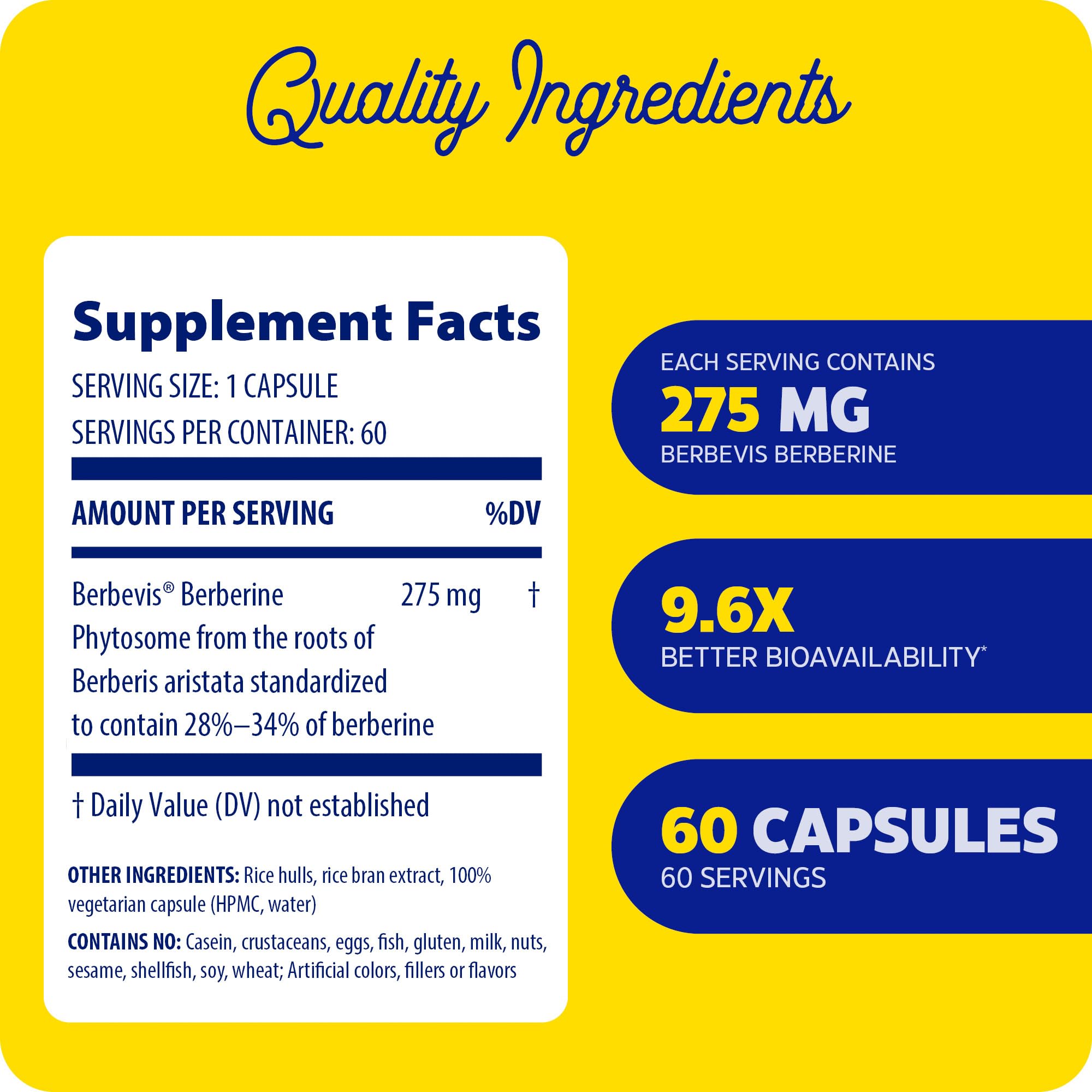 Étiquette du produit Enzymedica Berberine Phytosome, informations claires pour une utilisation quotidienne.
