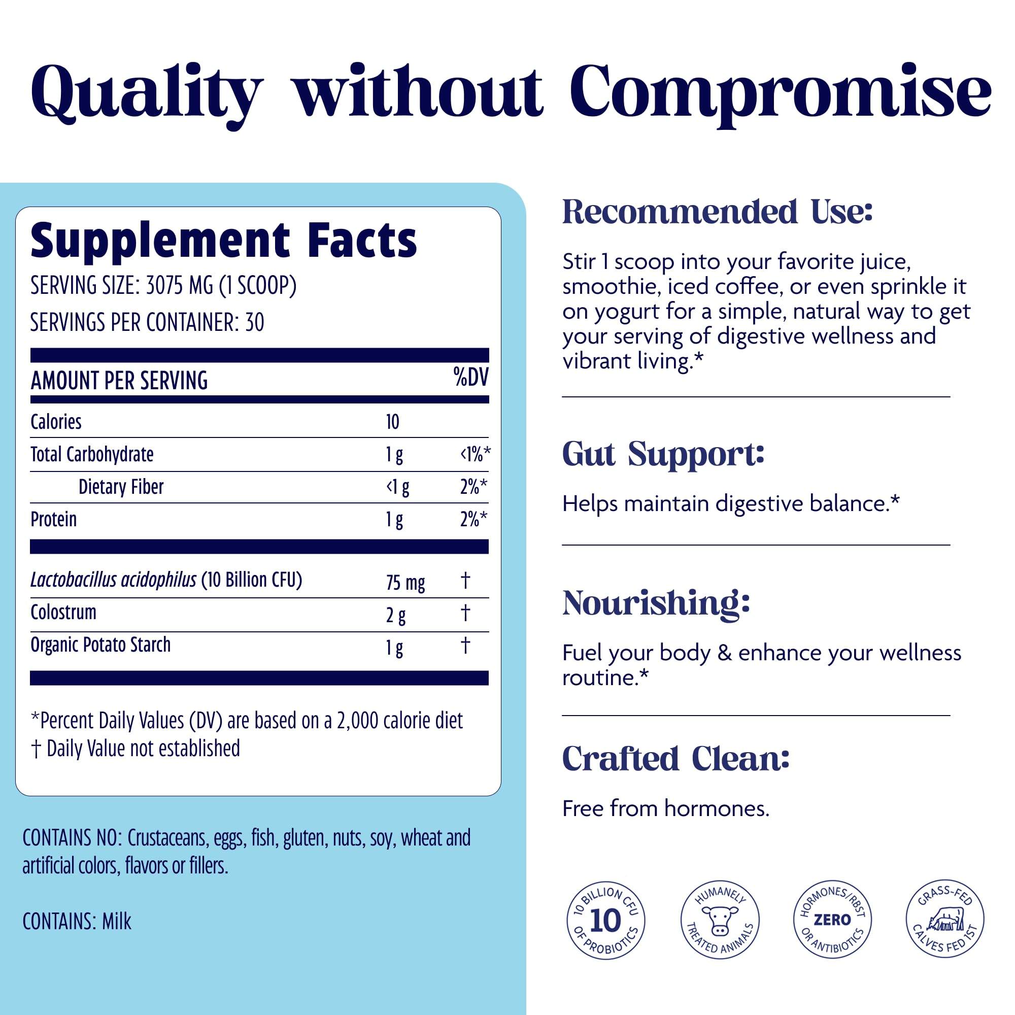 Ingrédients simples, sans gluten, soja ni arômes artificiels.