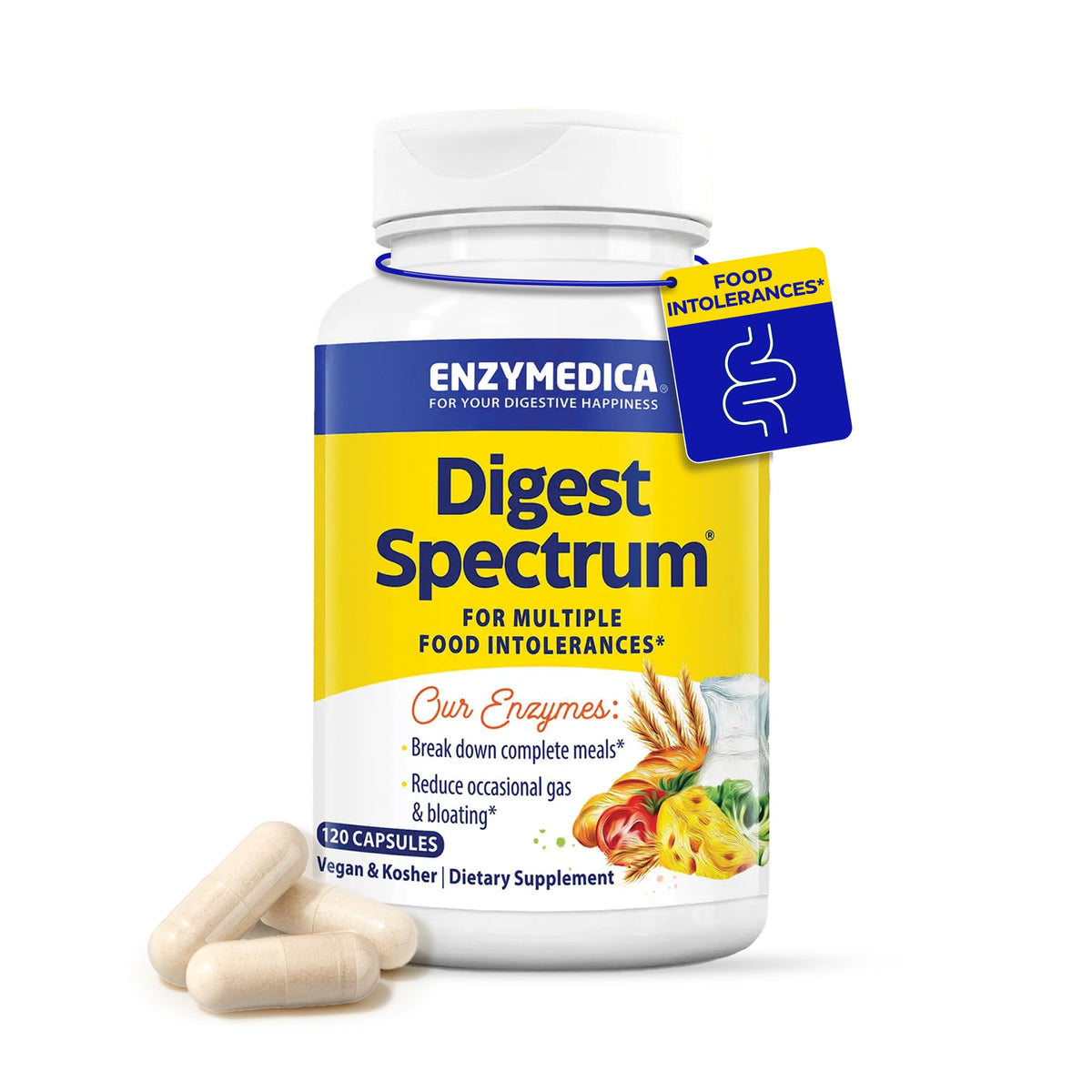 Digest Spectrum d'Enzymedica : capsules FFP, soutien digestif pratique après les repas.