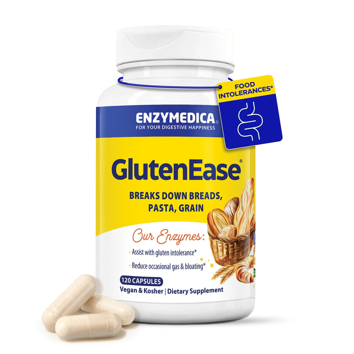 Enzymedica GlutenEase: bouteille-versement, utilisation facile après le repas riche en gluten