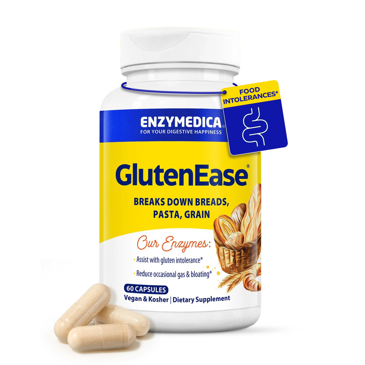 Enzymedica GlutenEase – bouteille montrant le flacon pour soutien digestif potentiel après repas