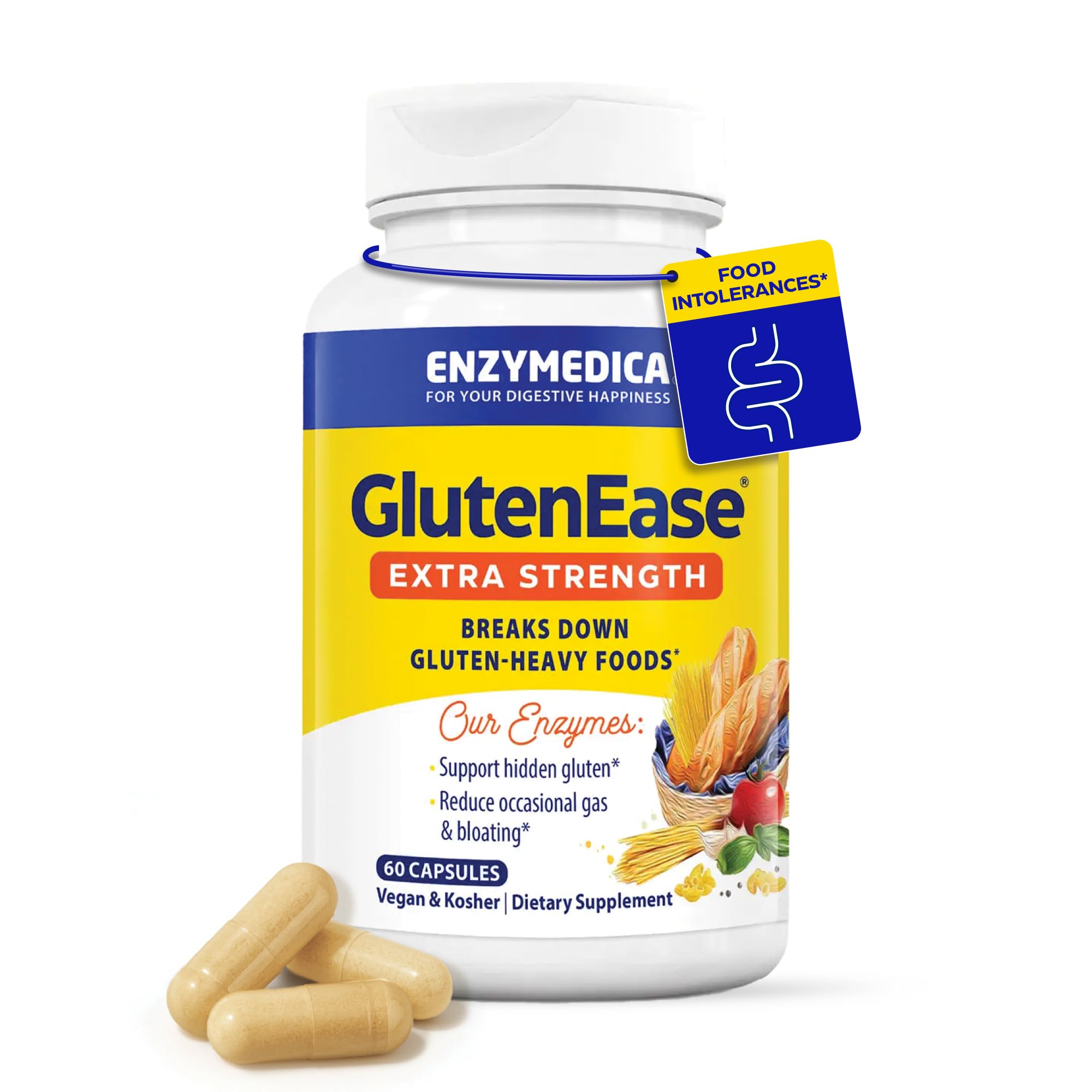 Enzymedica GlutenEase Extra Strength – bouteille visible, soutien possible à la digestion du gluten après repas