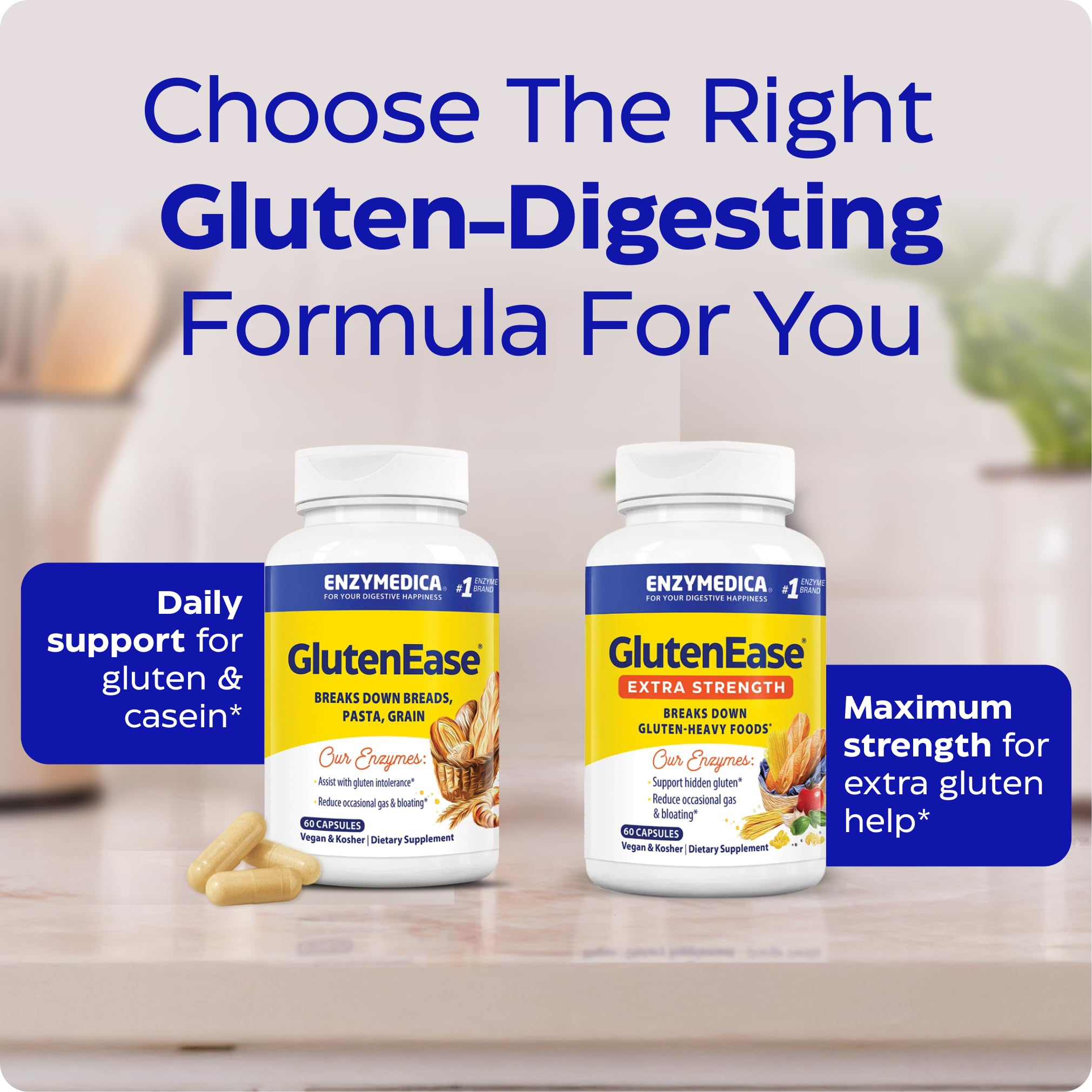 Enzymedica GlutenEase Extra Strength – contenu végan et sans allergènes majeurs