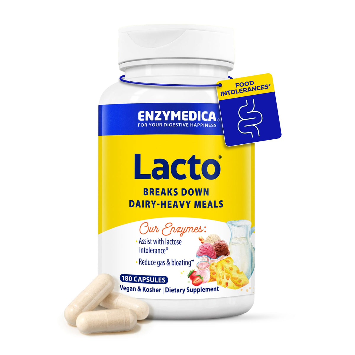 Capsules Enzymedica Lacto – aide possible à digérer le lactose après repas.