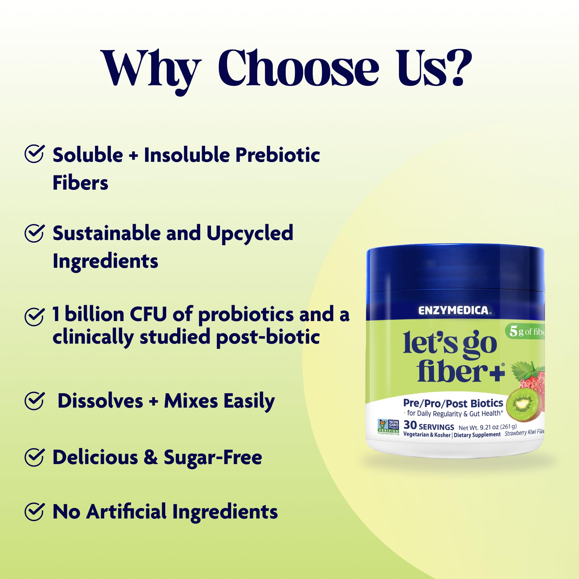 Enzymedica Let’s Go Fiber+ fibres solubles et insolubles, équilibre digestif
