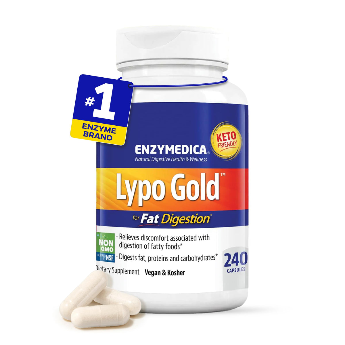 Enzymedica Lypo Gold – bouteille vue en gros plan, soutien possible à la digestion des graisses après repas