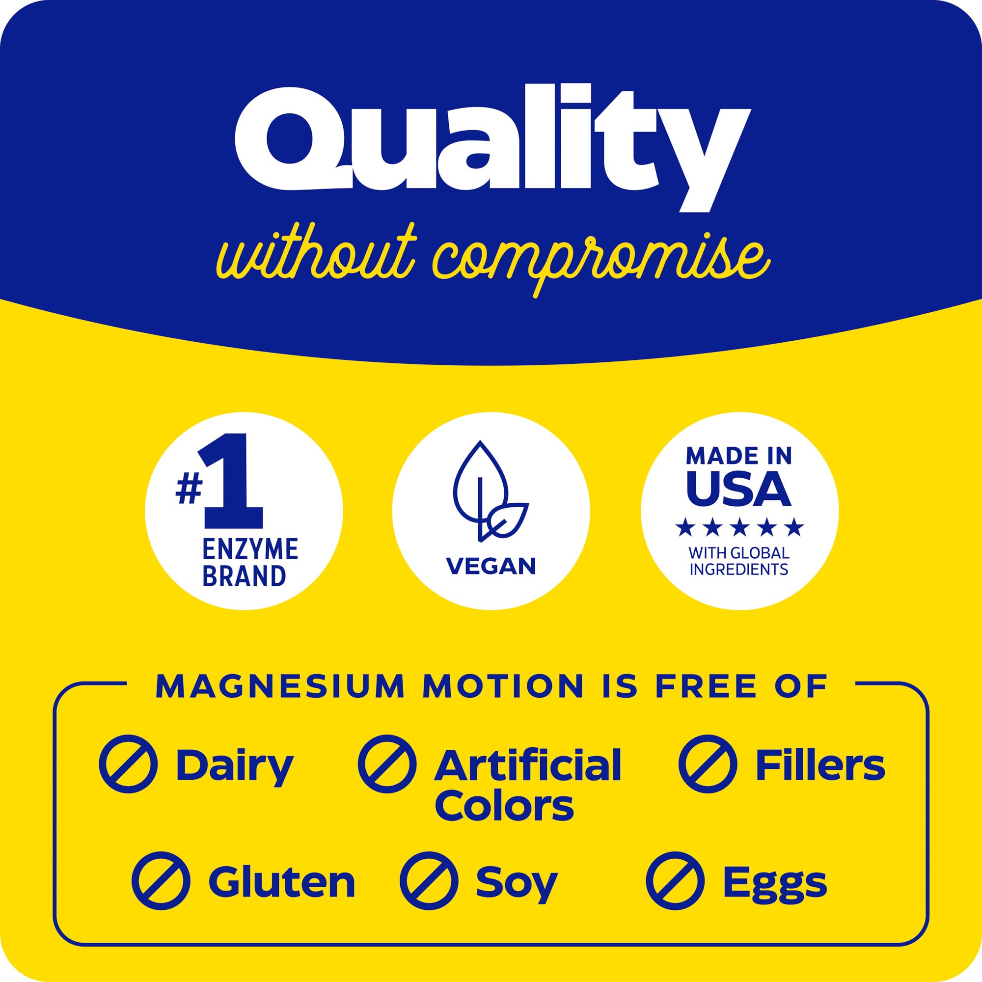 Enzymedica Magnésium Motion - ingrédients propres: sans gluten ni produits laitiers.