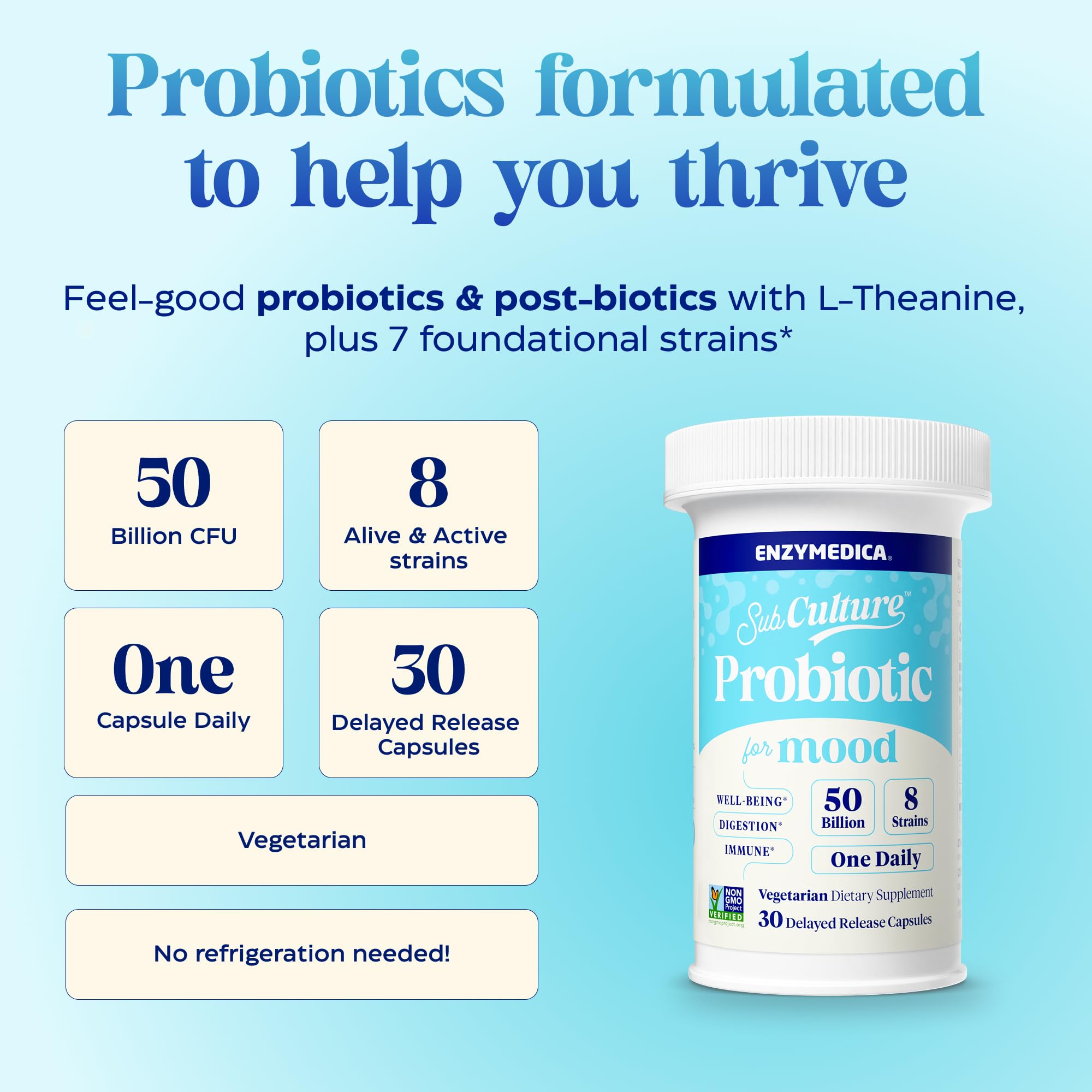 Enzymedica SubCulture Probiotiques, capsule prête à être prise, usage quotidien simple.