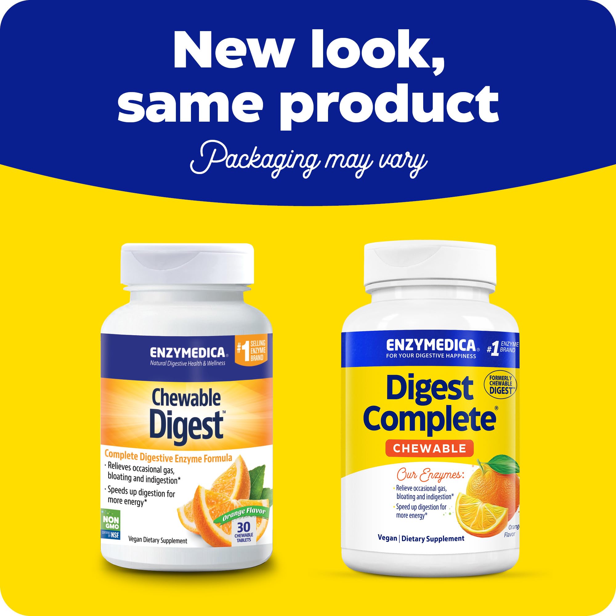 Tablettes à mâcher Enzymedica orange pour aide rapide après repas.